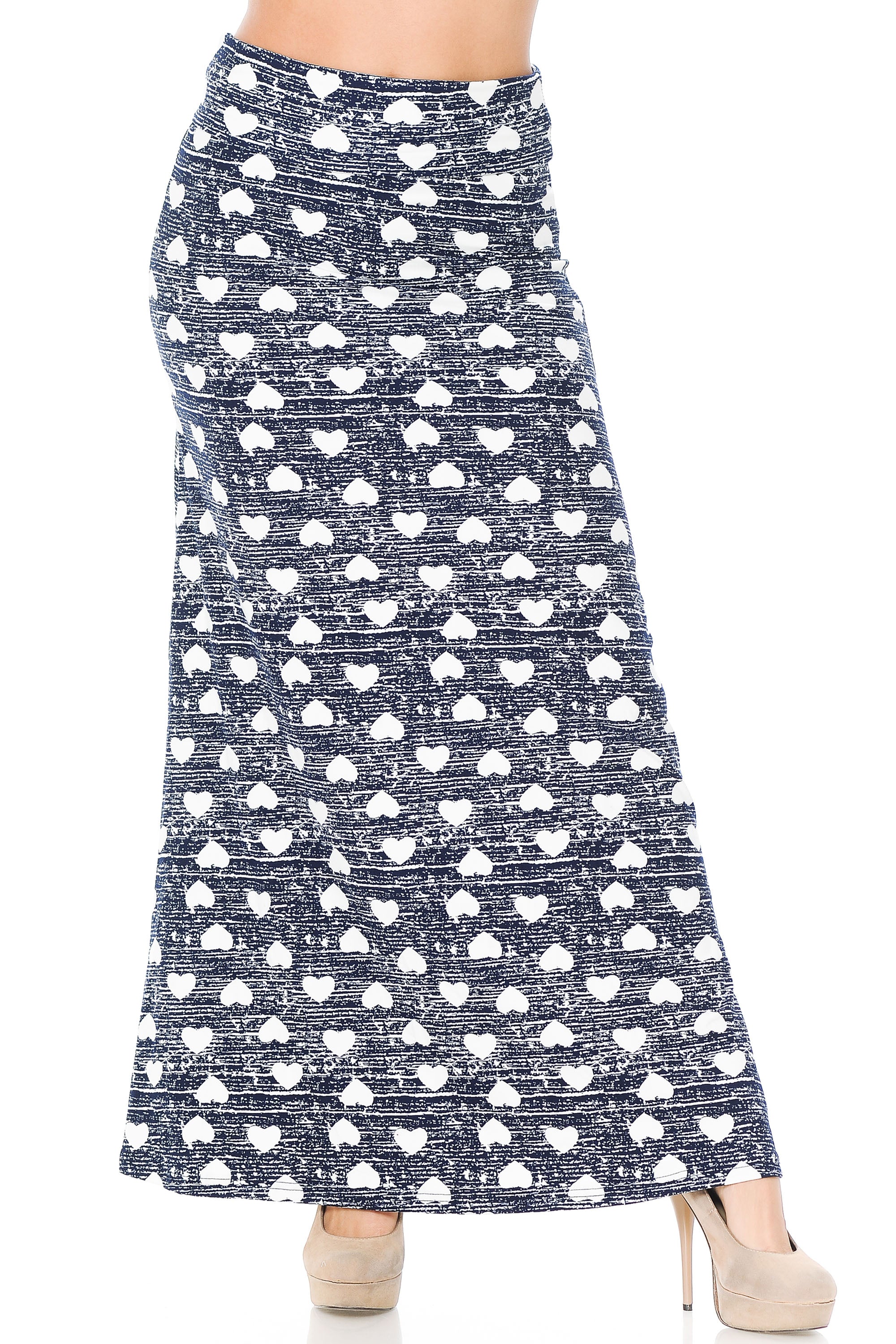 Buttery Soft Rustic Hearts Maxi Skirt (One Size Regular,Blue)