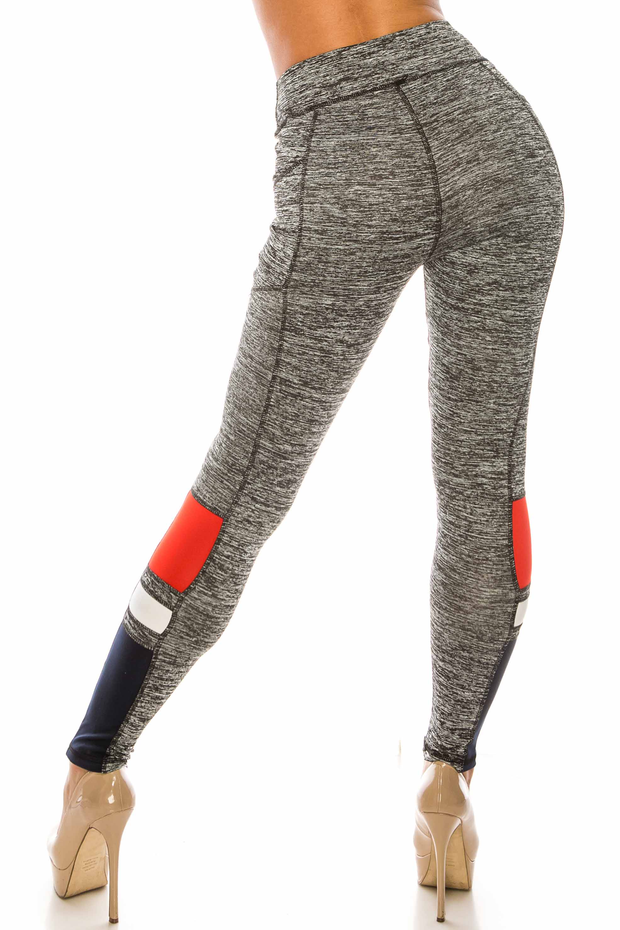 Red Accent High Waisted Workout Leggings with Side Pocket
