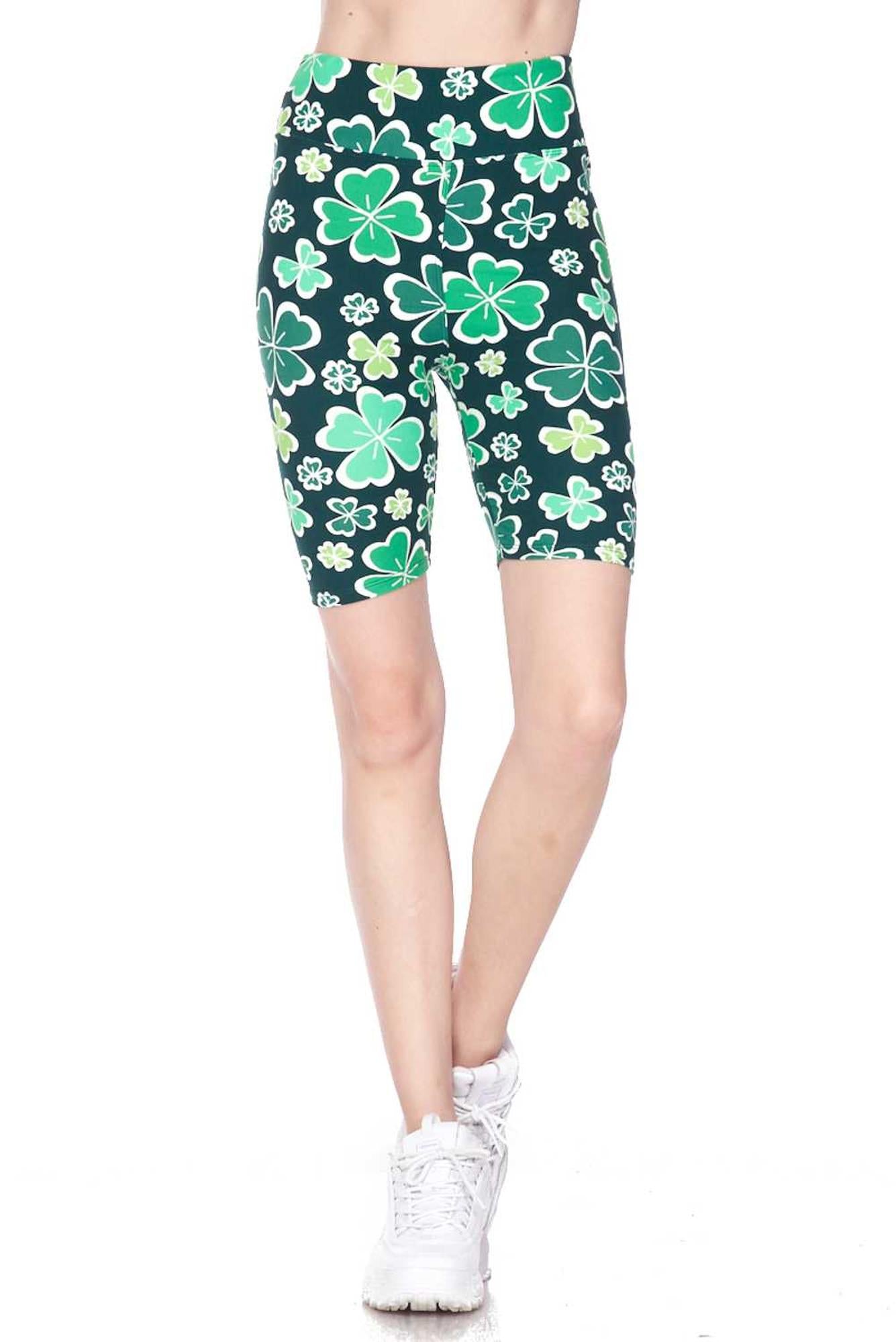 Buttery Soft Green Irish Clover Plus Size Shorts - 3 Inch (One Size Plus,Green)