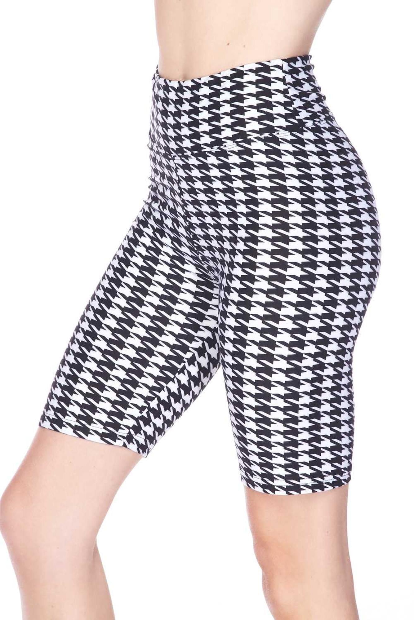 Buttery Soft Houndstooth Biker Shorts - 3 Inch Waist Band (One Size Regular,White)