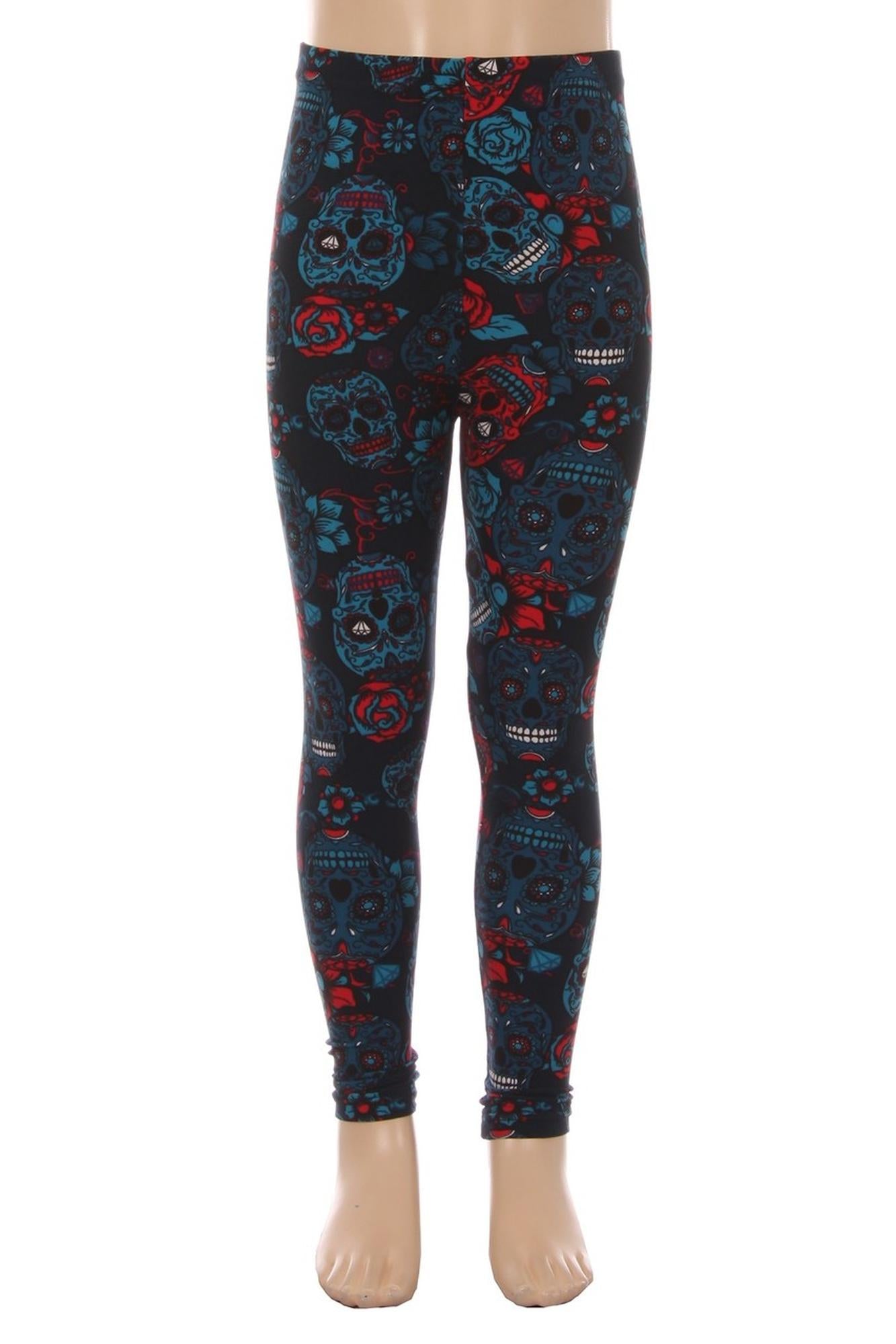 Blue Sugar Skulls Kids Leggings
