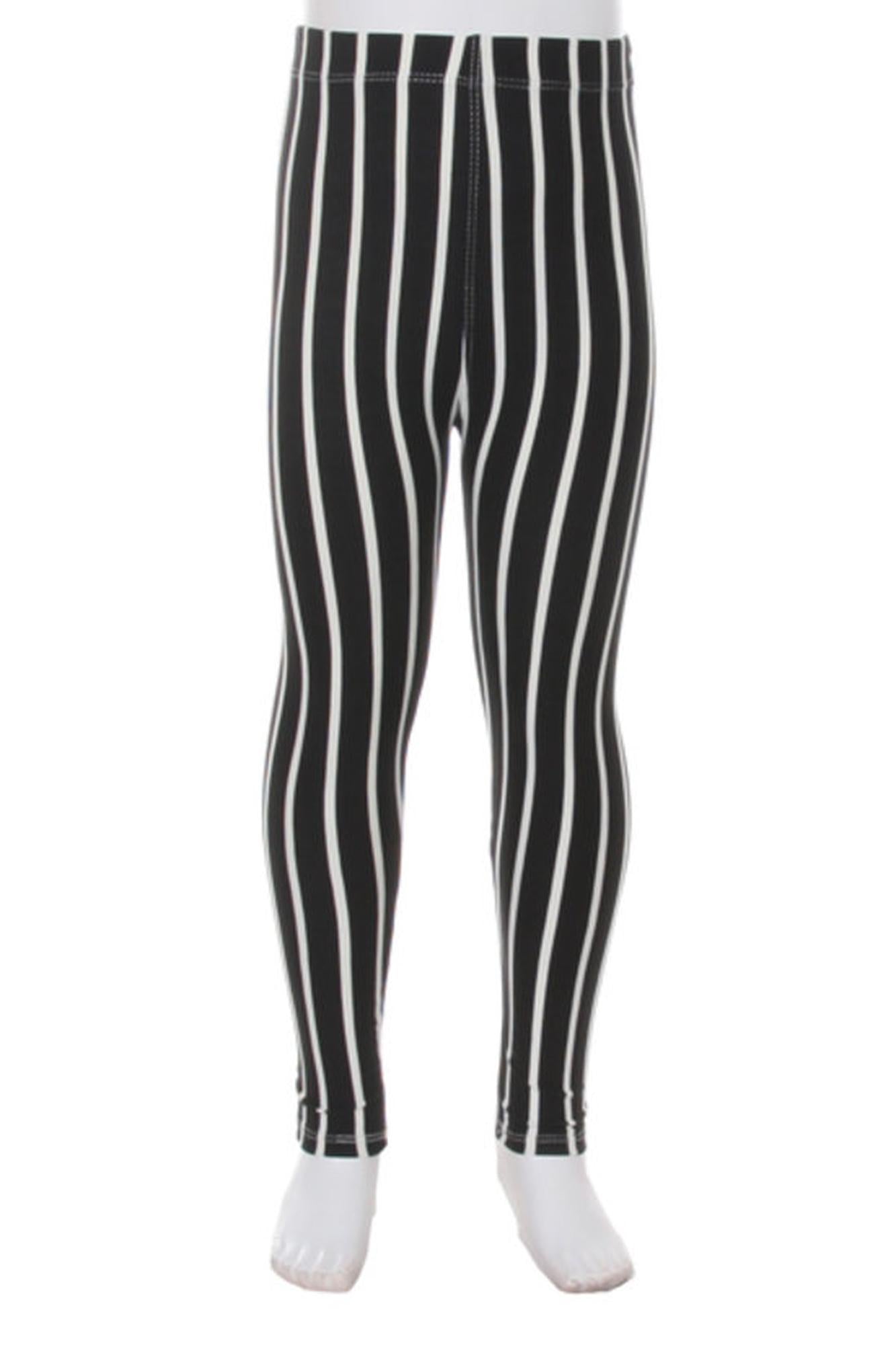 Brushed Black Vertical Pinstripe Kids Leggings