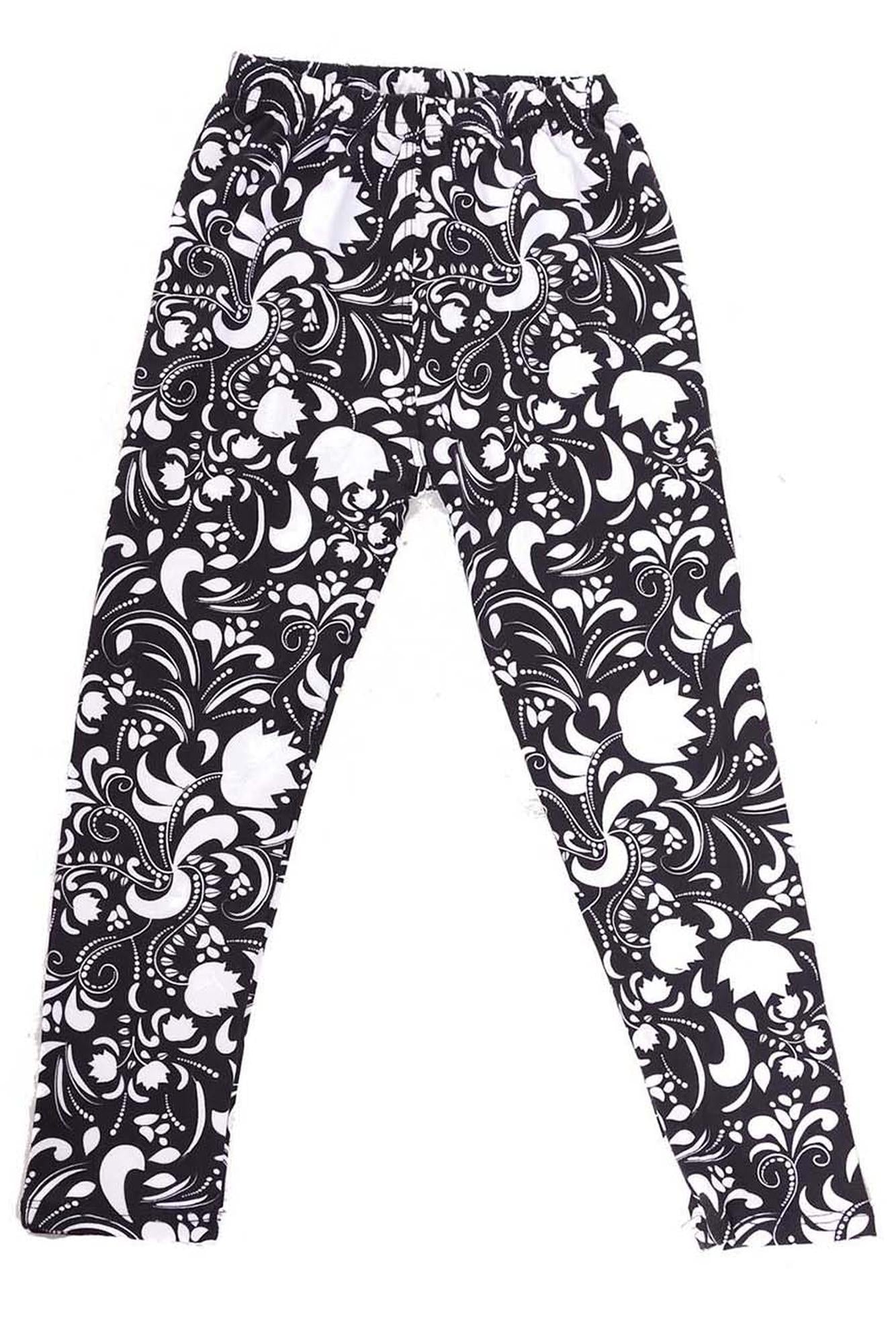 Brushed Monochrome Spring Floral Kids Leggings