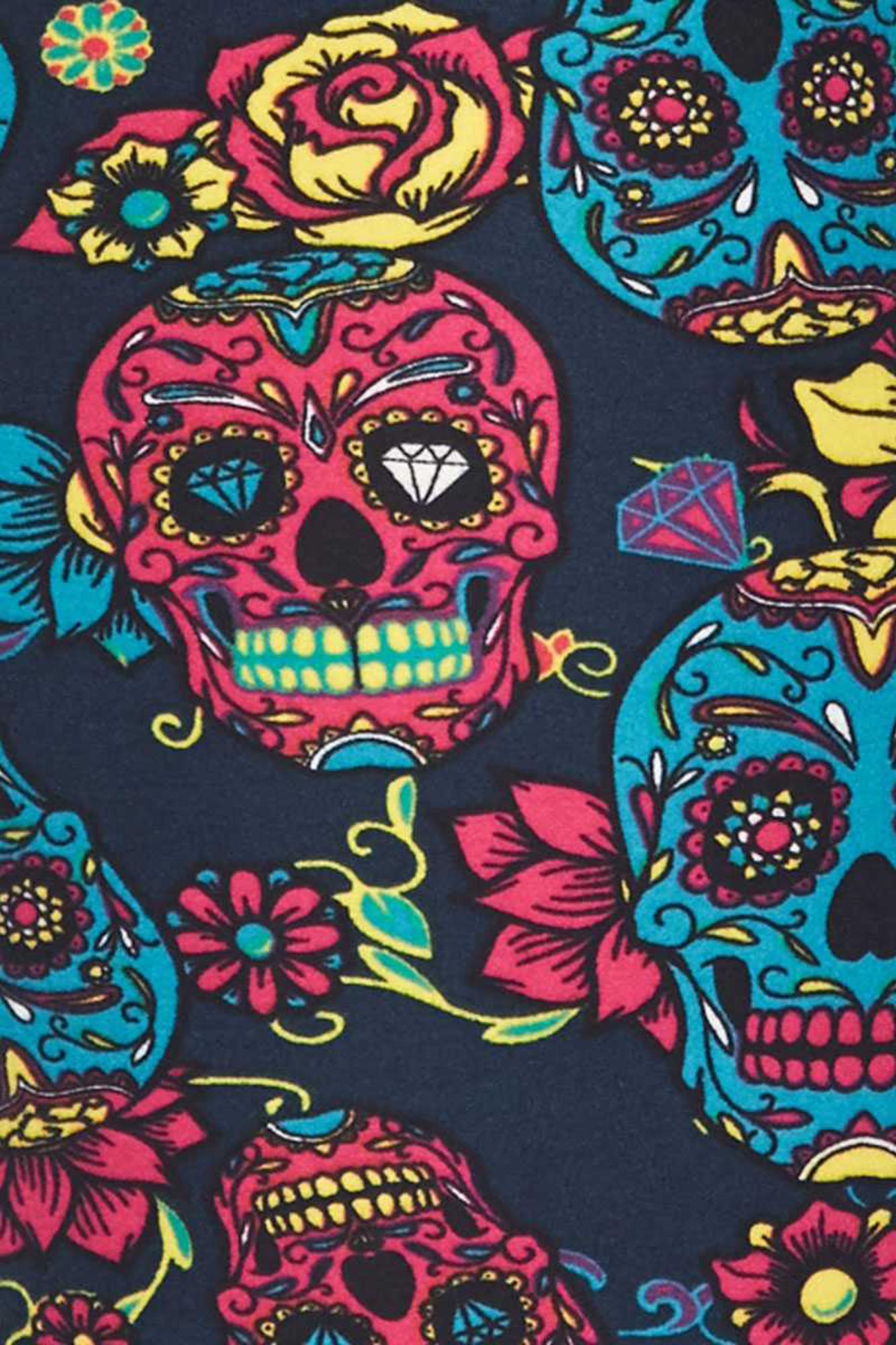 Brushed Red and Blue Sugar Skull Kids Leggings