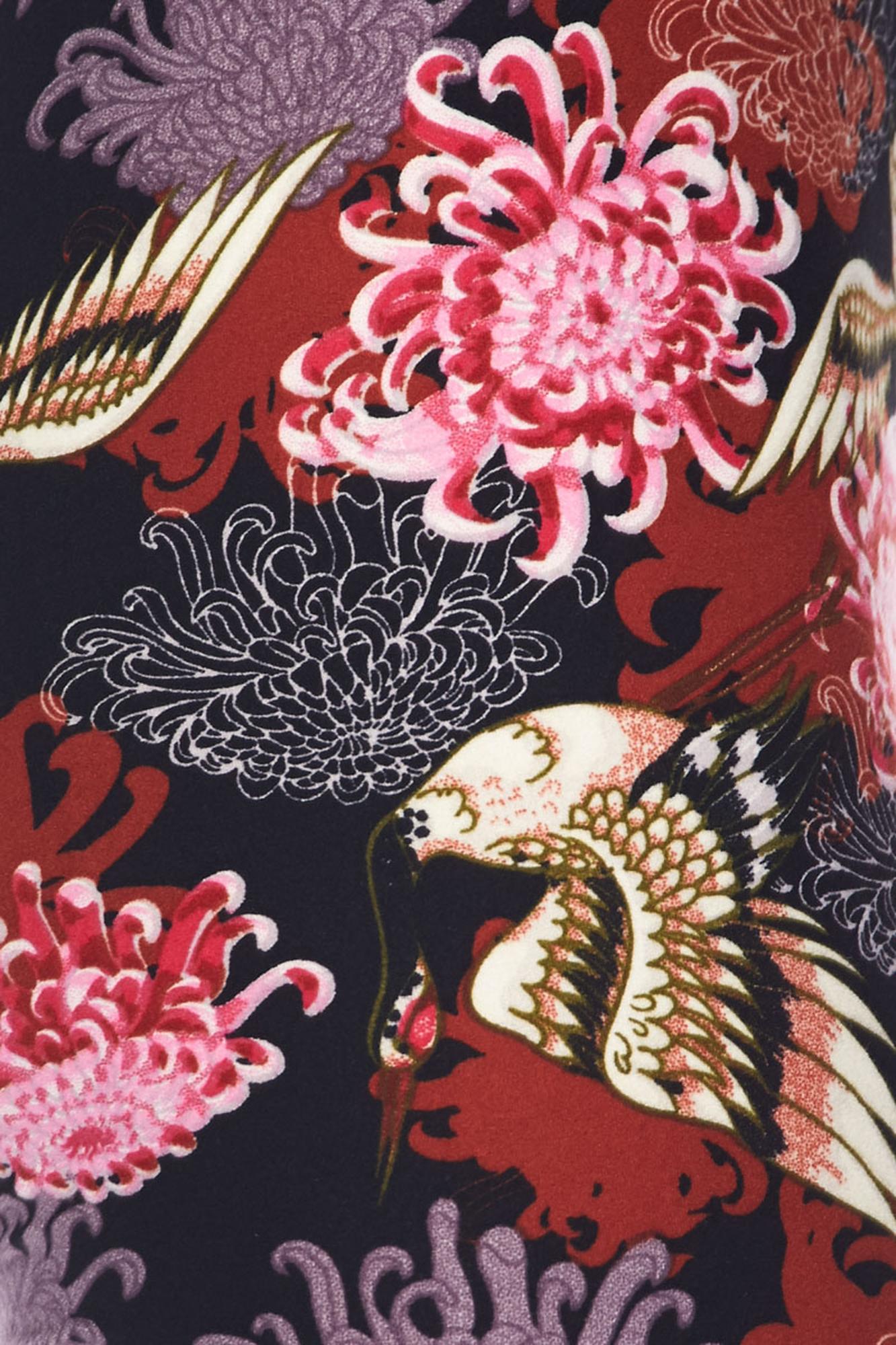 Brushed Japanese Cranes and Chrysanthemums Kids Leggings