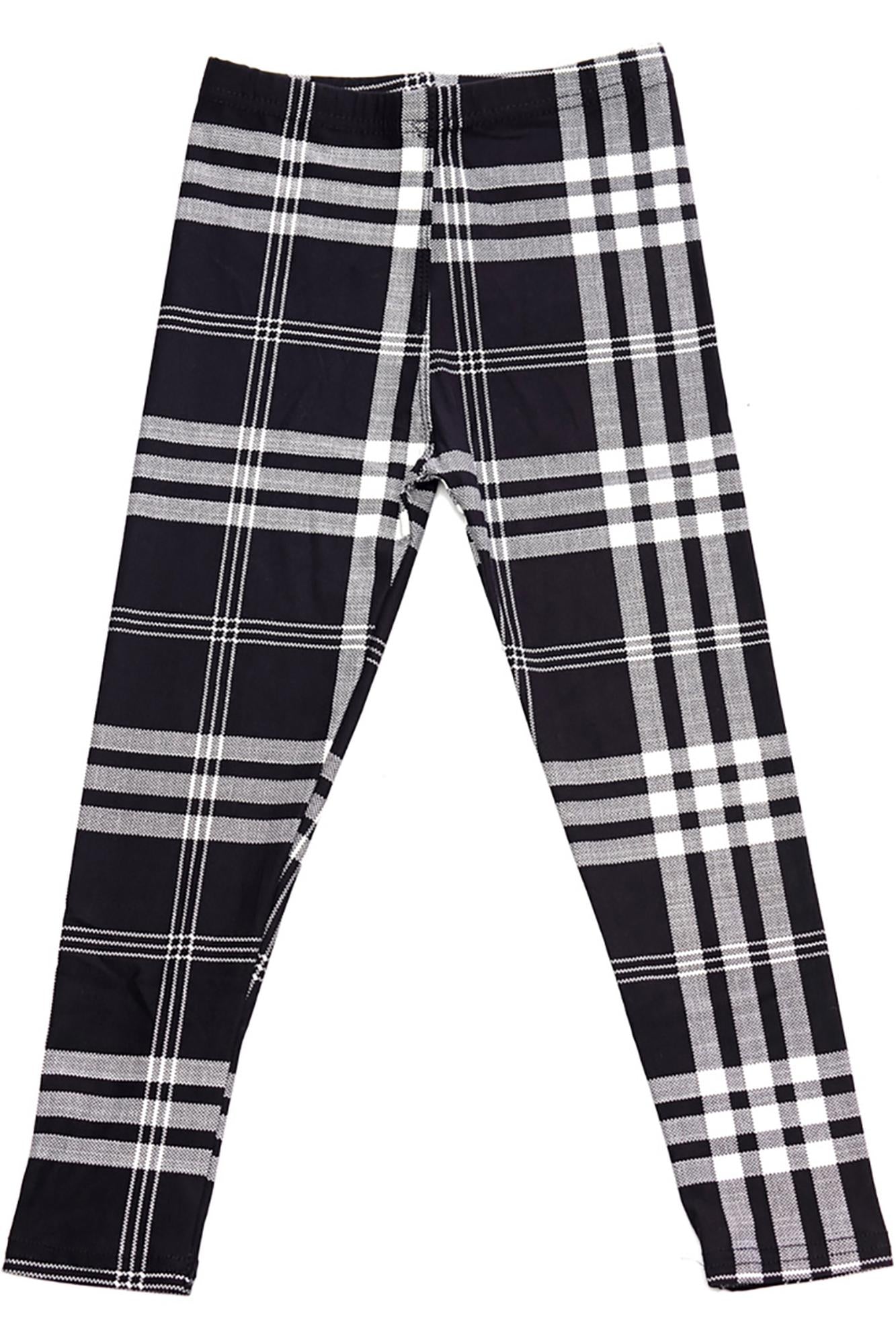 Brushed Black and White Plaid Kids Leggings