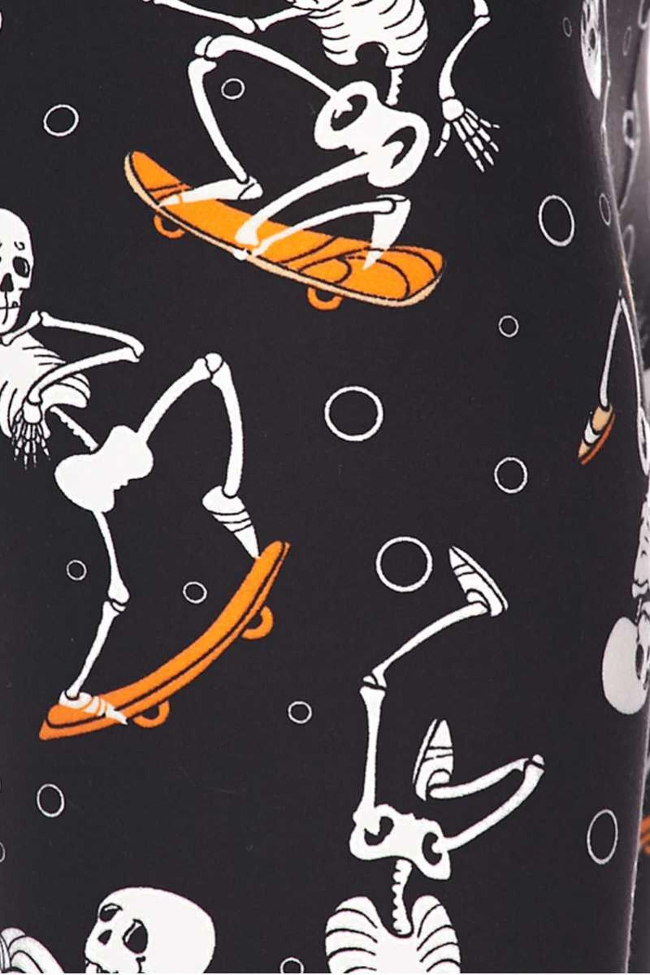 Brushed Skateboarding Skeletons Halloween Kids Leggings