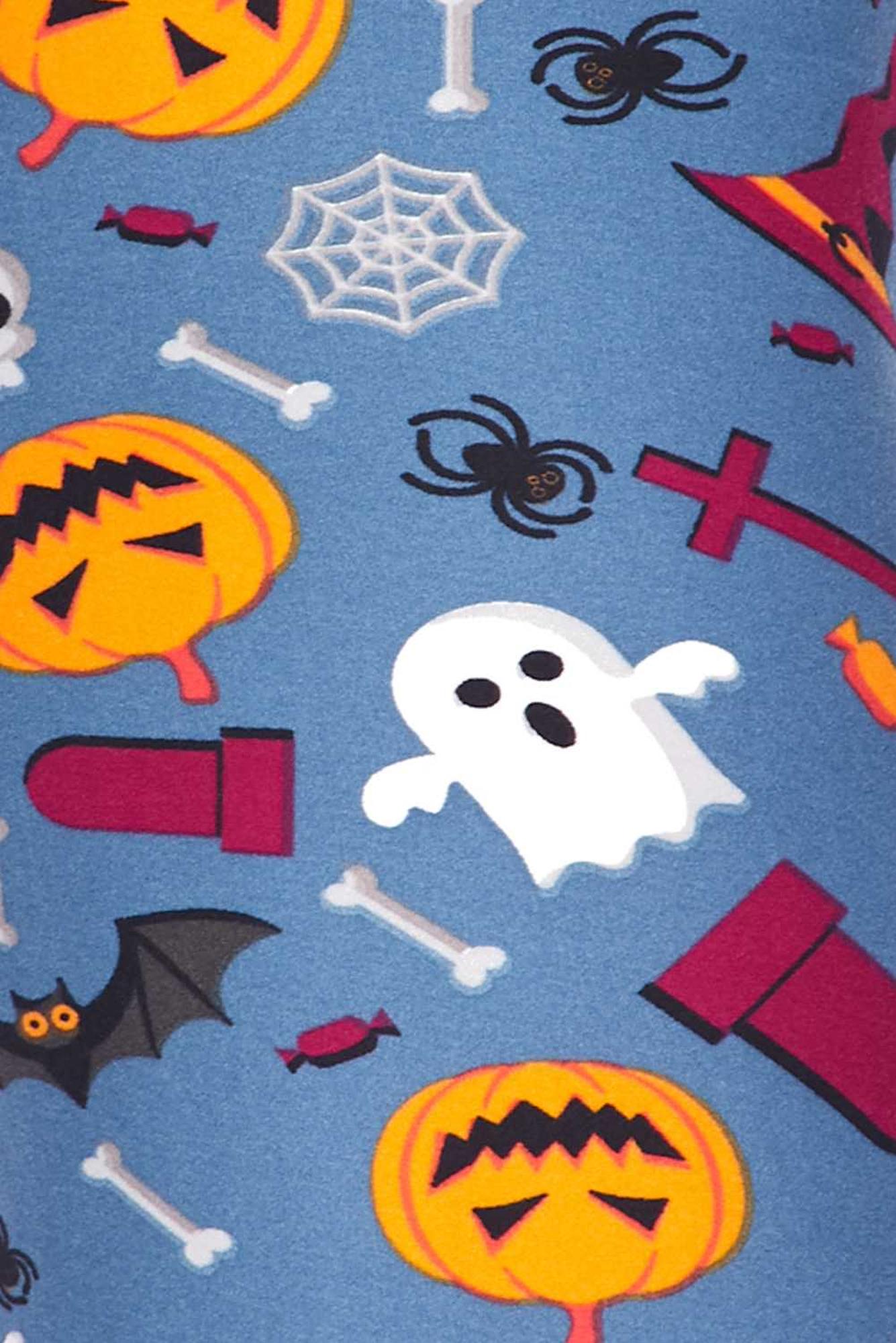Soft Brushed Steel Blue Halloween Motif Kids Leggings