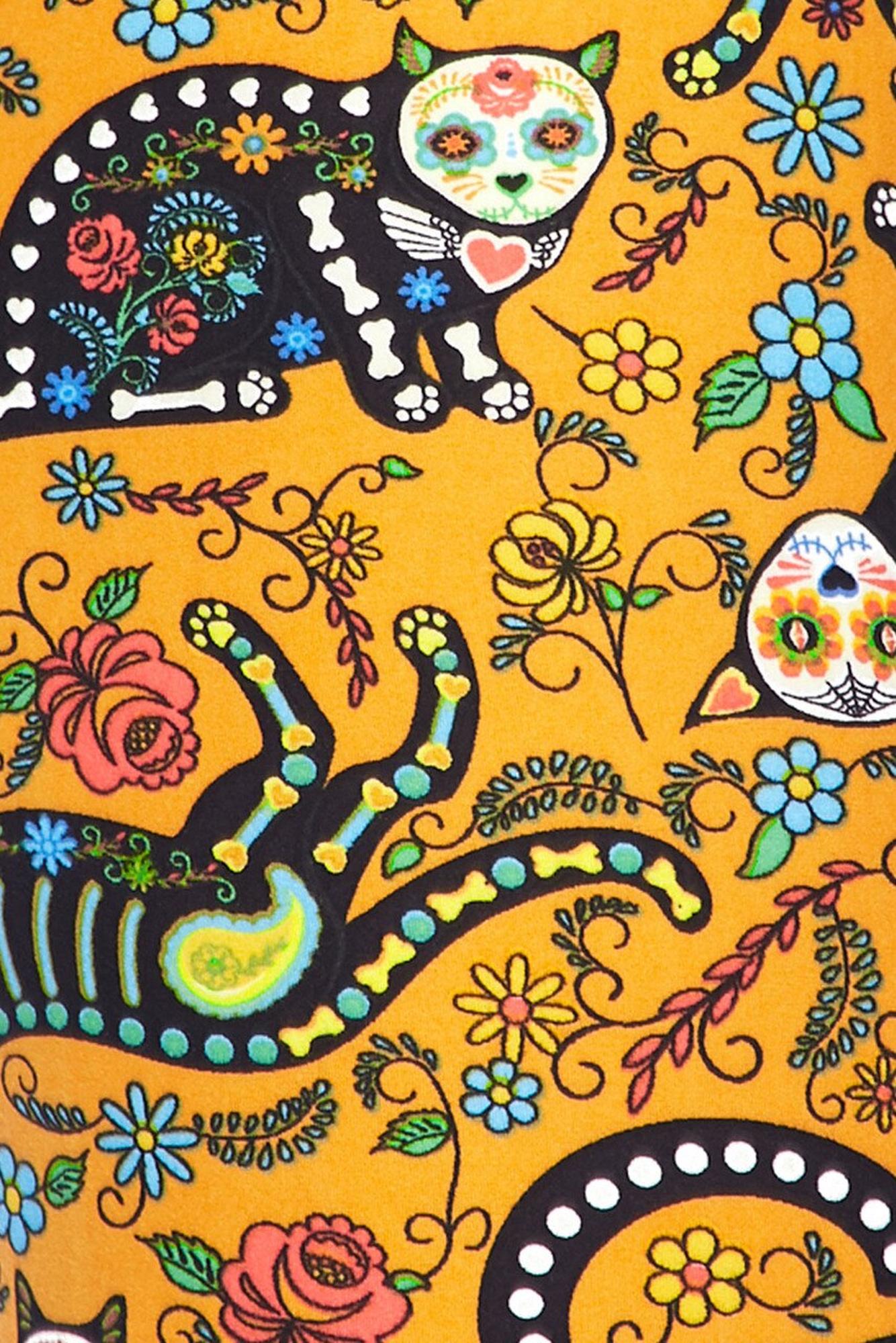 Buttery Smooth Kitty Cat Mustard Sugar Skull Kids Leggings