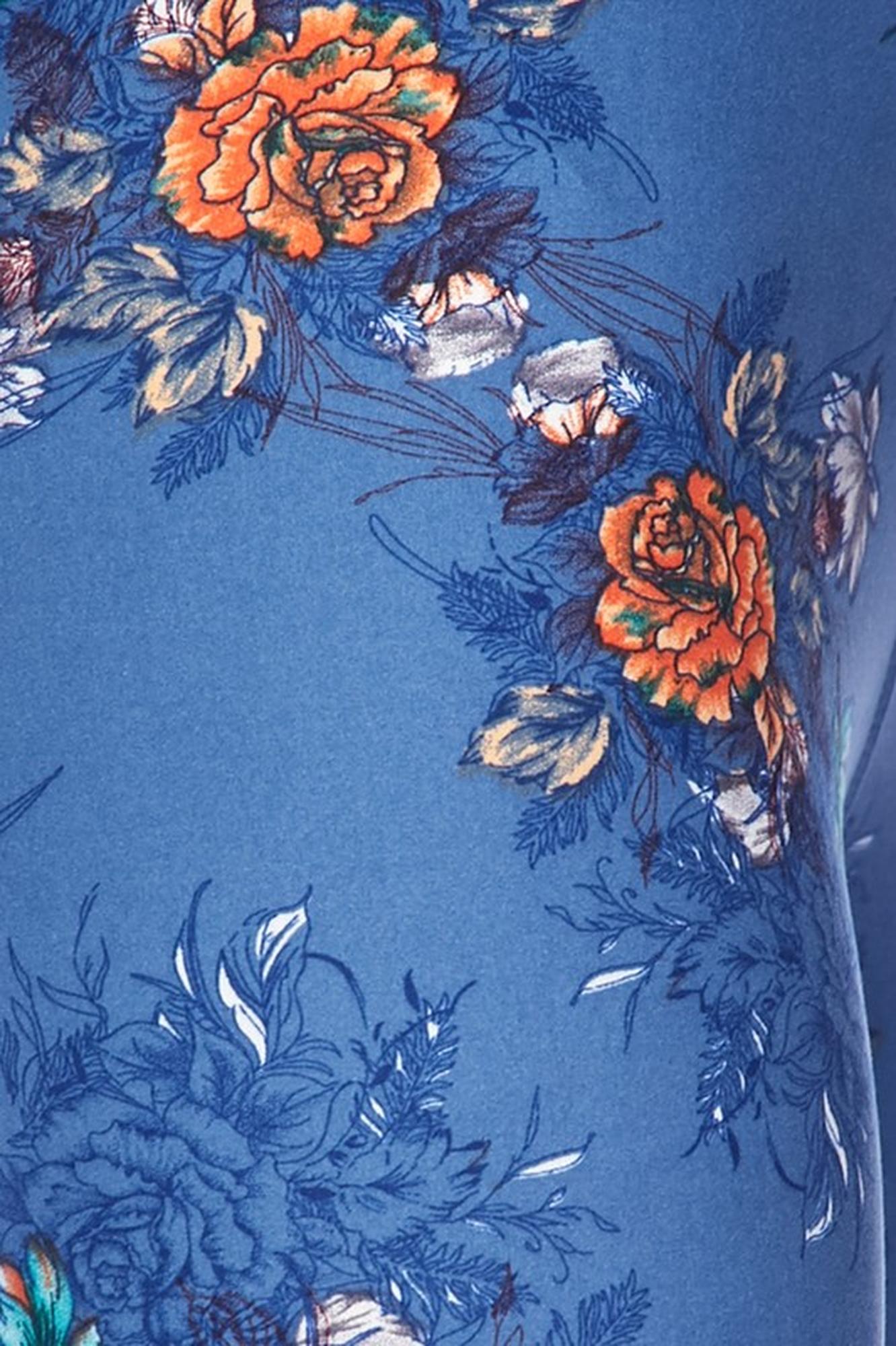 Buttery Smooth Denim Blue Floral Rose Kids Leggings