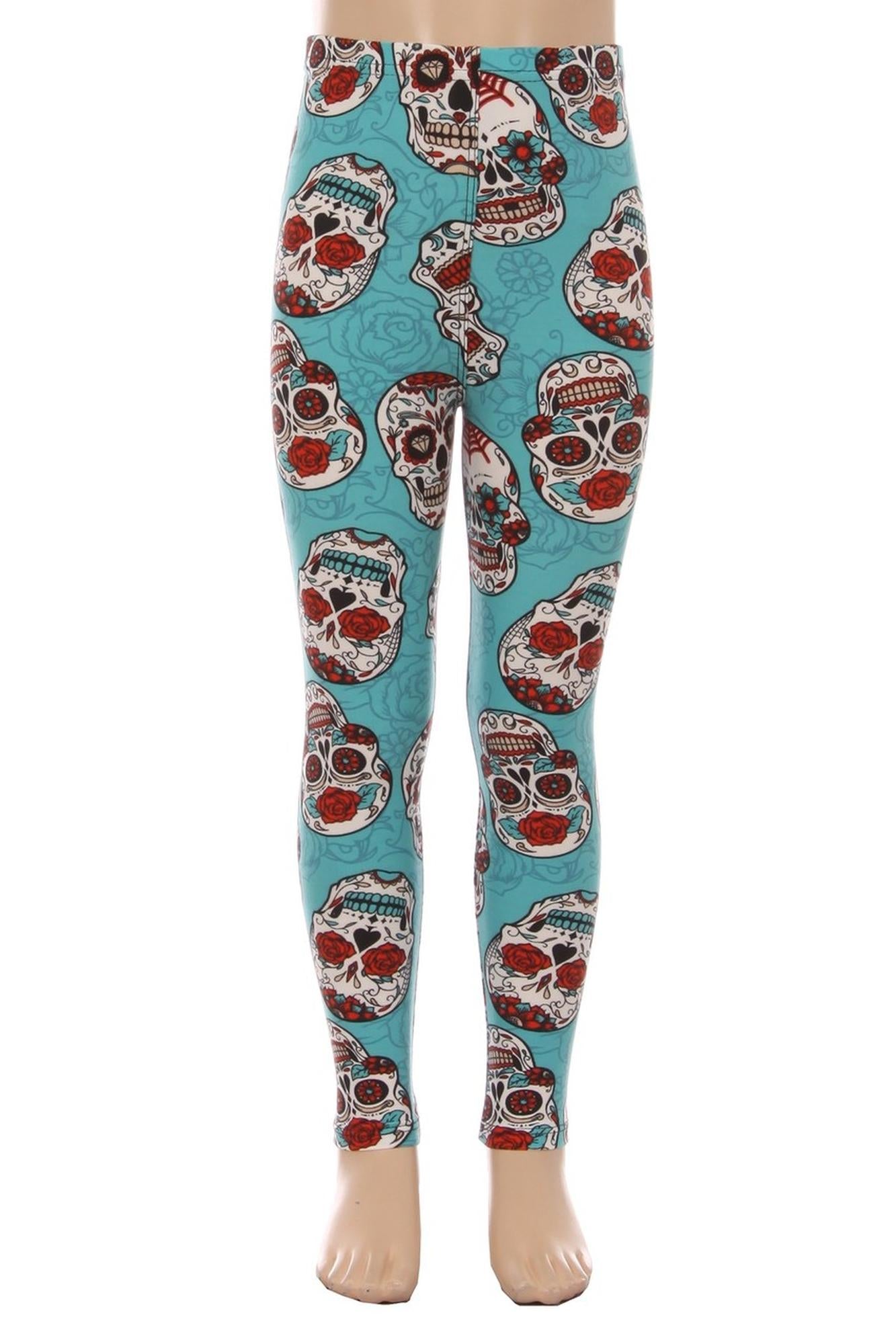 Teal Sugar Skull Kid's Leggings