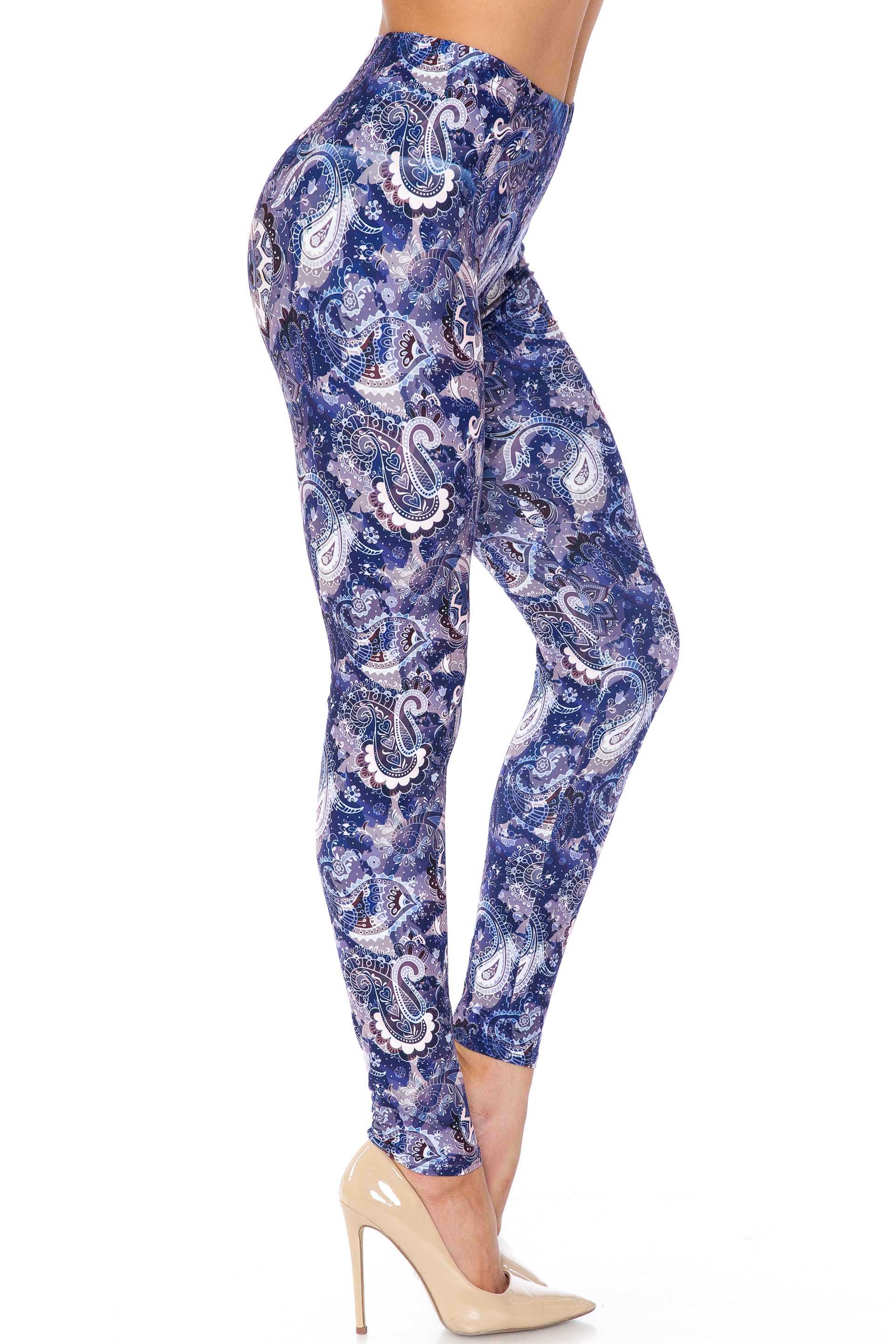 Creamy Soft Indigo Blue Paisley Kids Leggings | USA Fashion™
