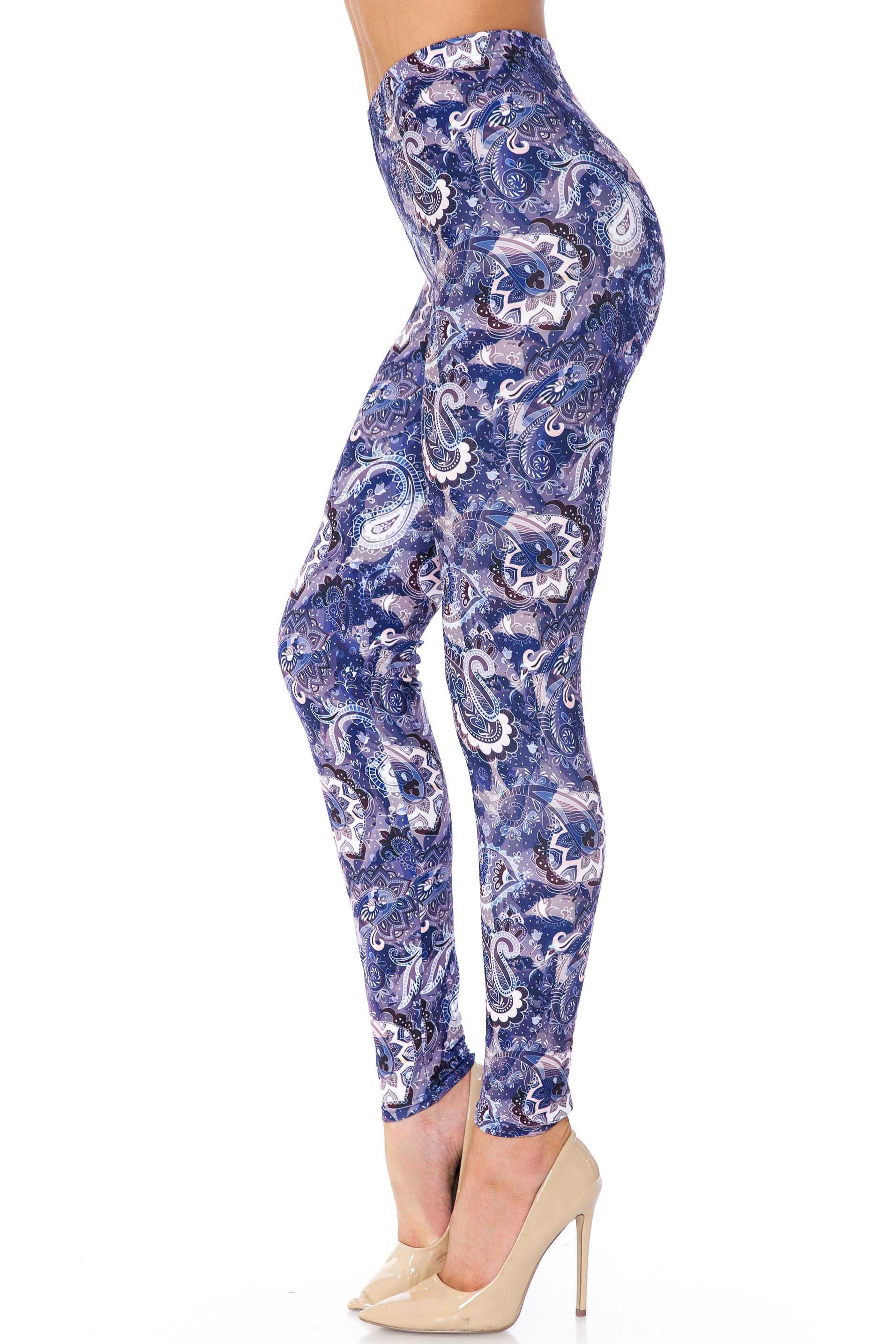Creamy Soft Indigo Blue Paisley Kids Leggings | USA Fashion™