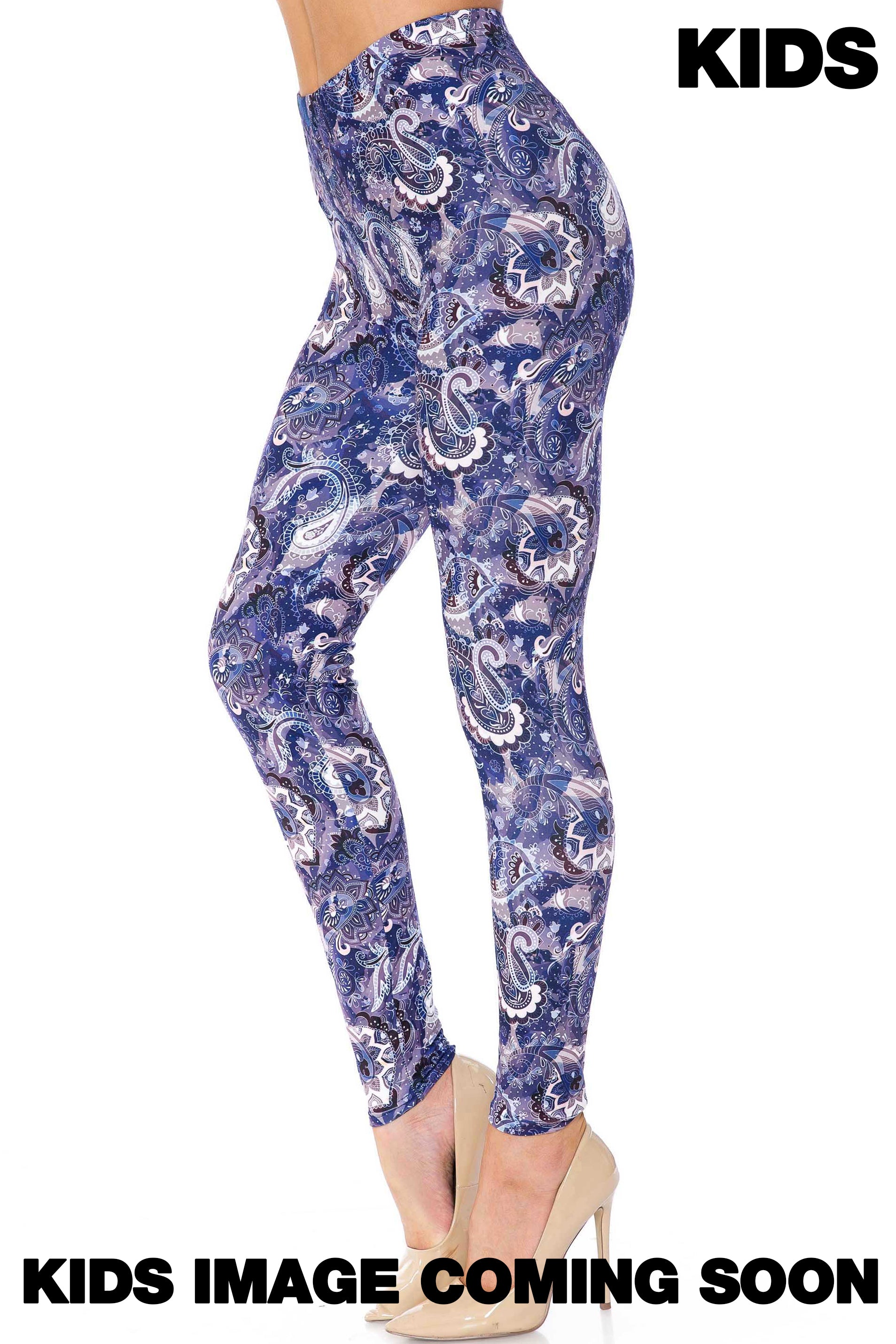 Creamy Soft Indigo Blue Paisley Kids Leggings - USA Fashion™