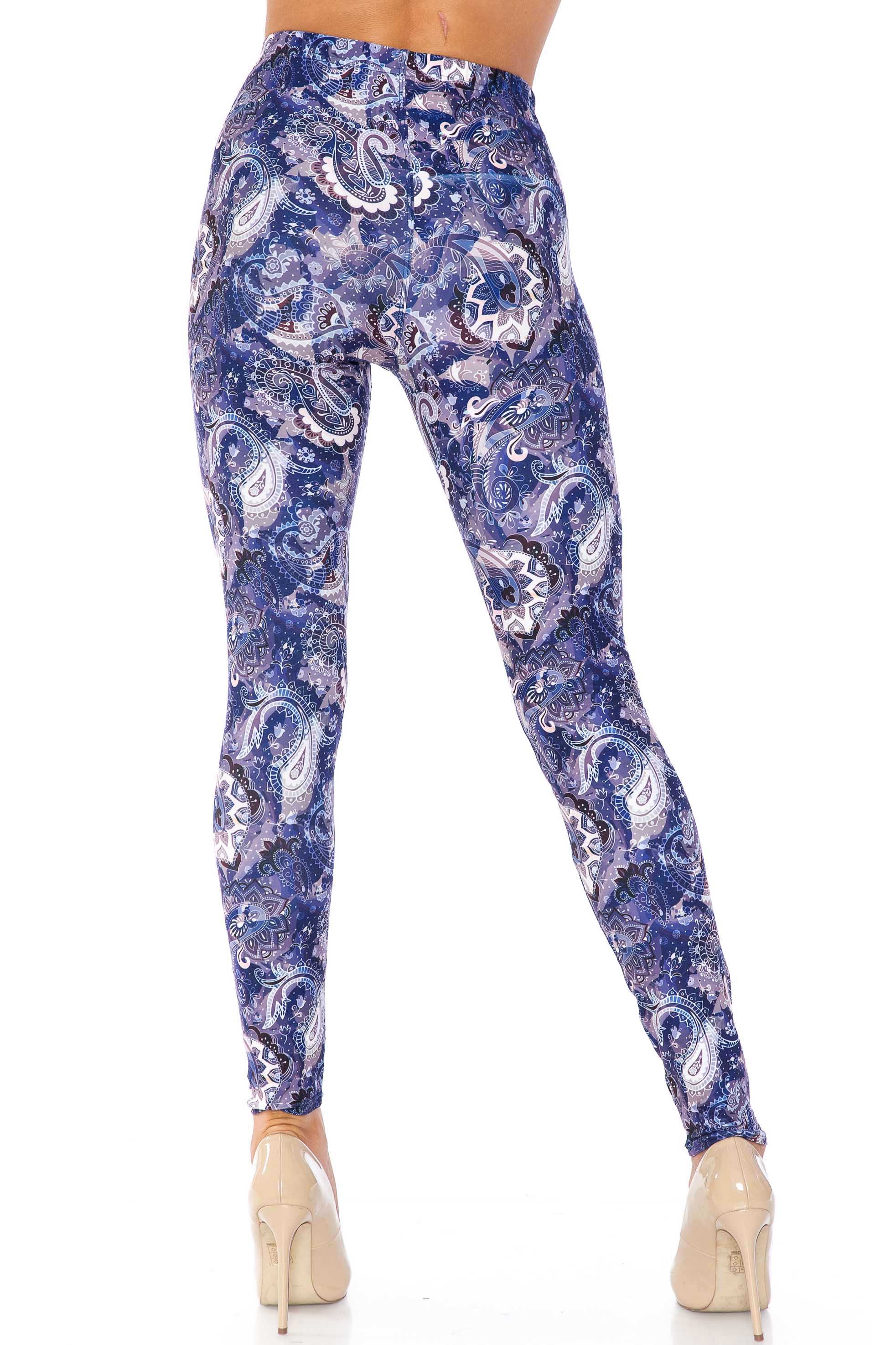 Creamy Soft Indigo Blue Paisley Kids Leggings | USA Fashion™