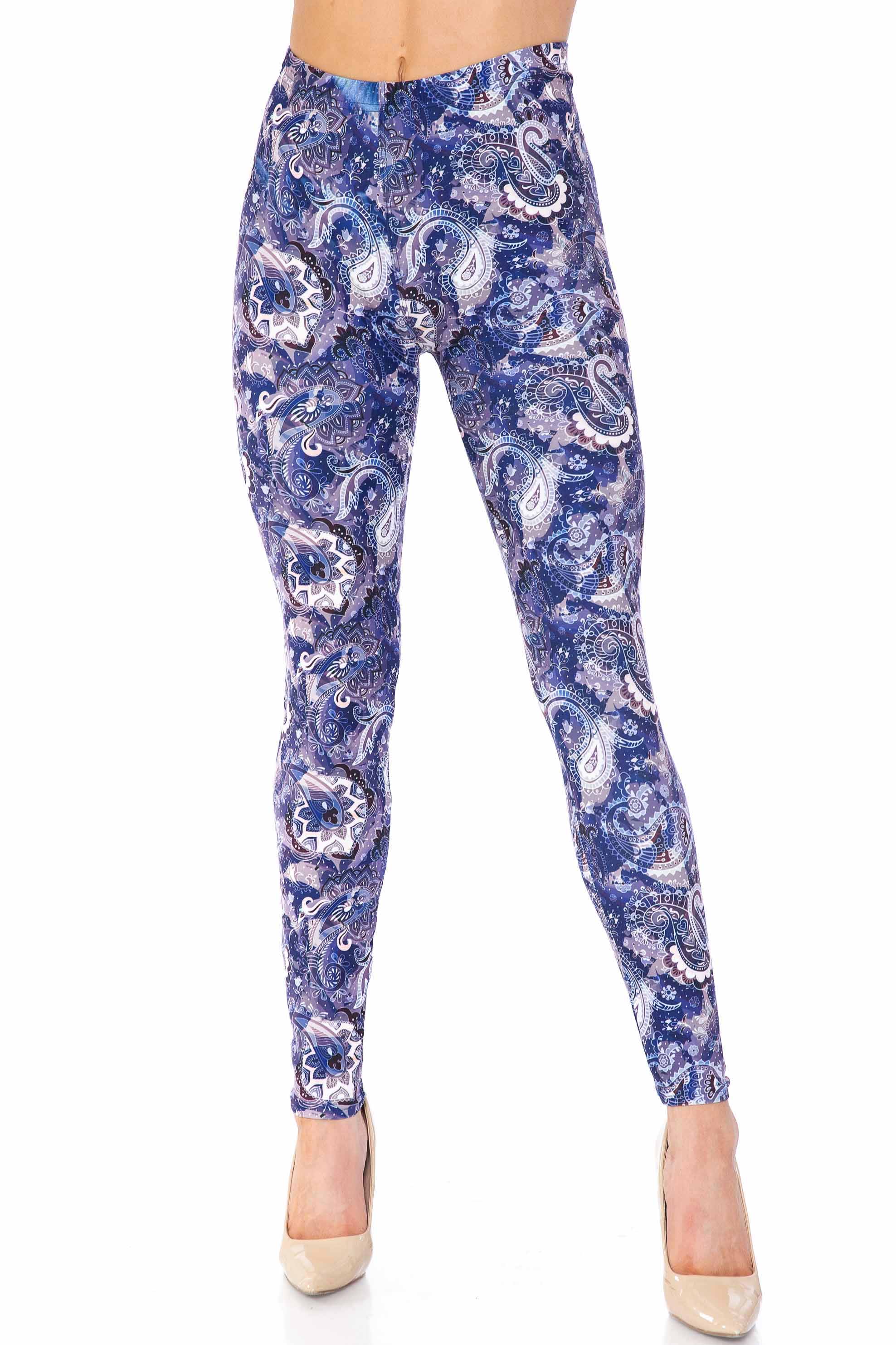 Creamy Soft Indigo Blue Paisley Kids Leggings | USA Fashion™