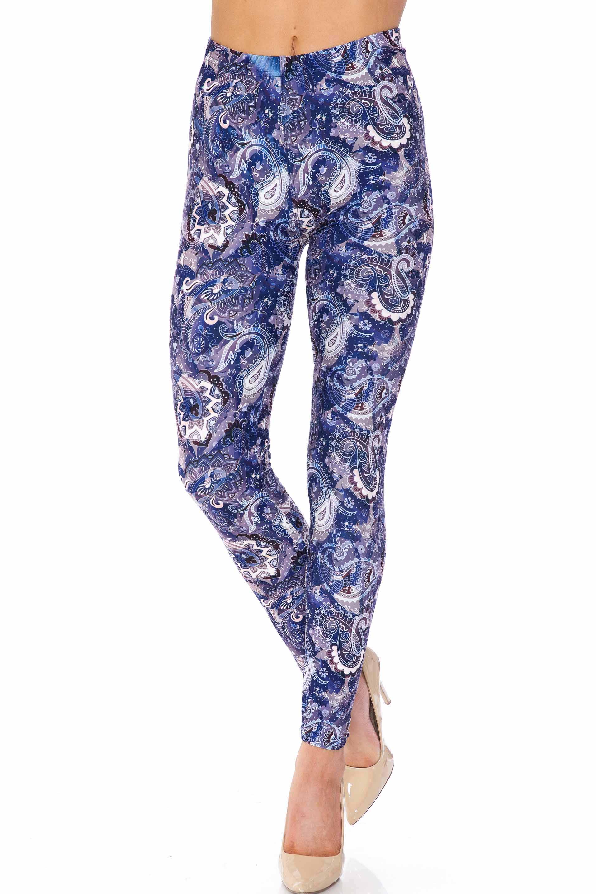 Creamy Soft Indigo Blue Paisley Kids Leggings | USA Fashion™
