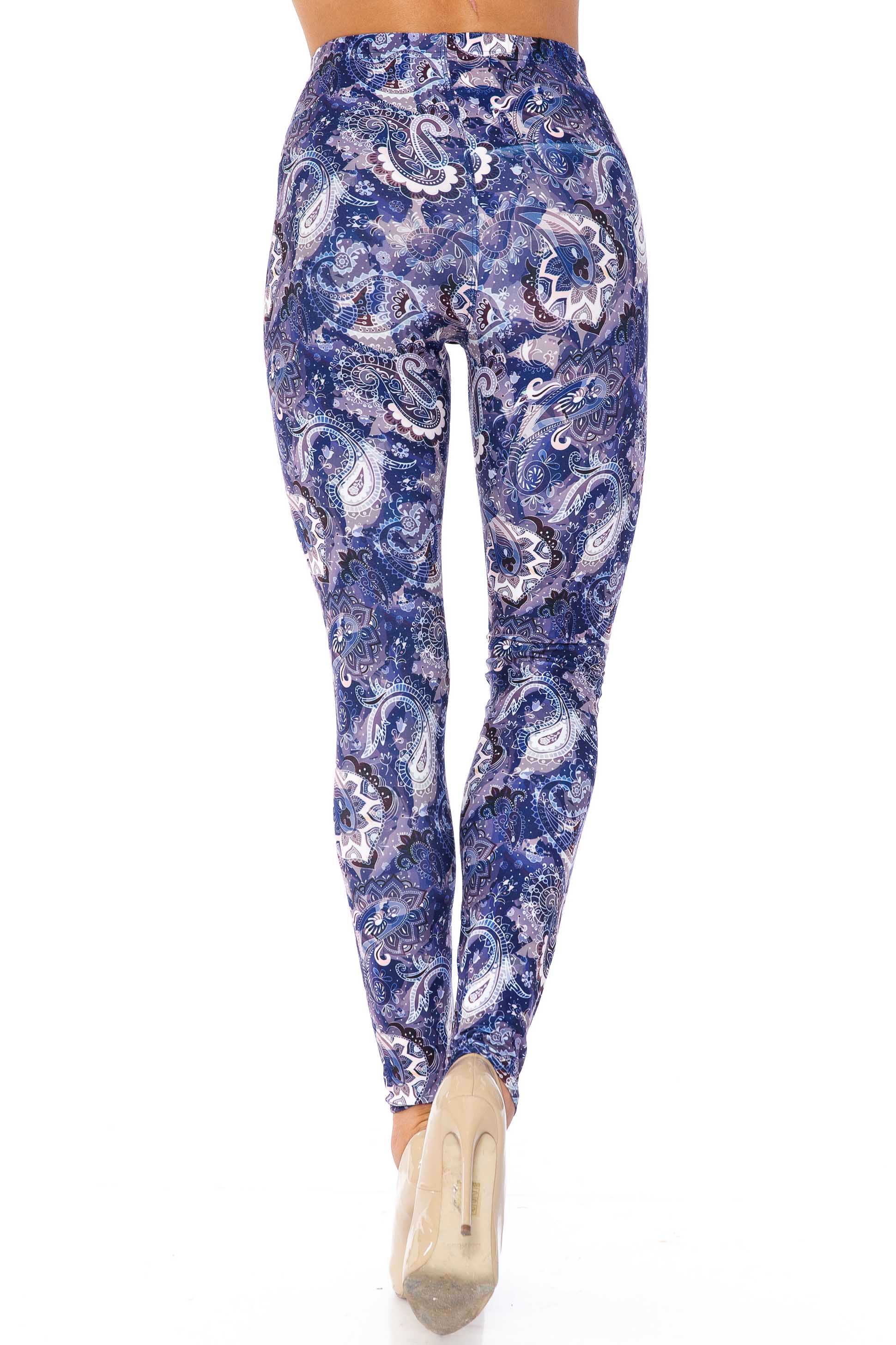 Creamy Soft Indigo Blue Paisley Kids Leggings | USA Fashion™
