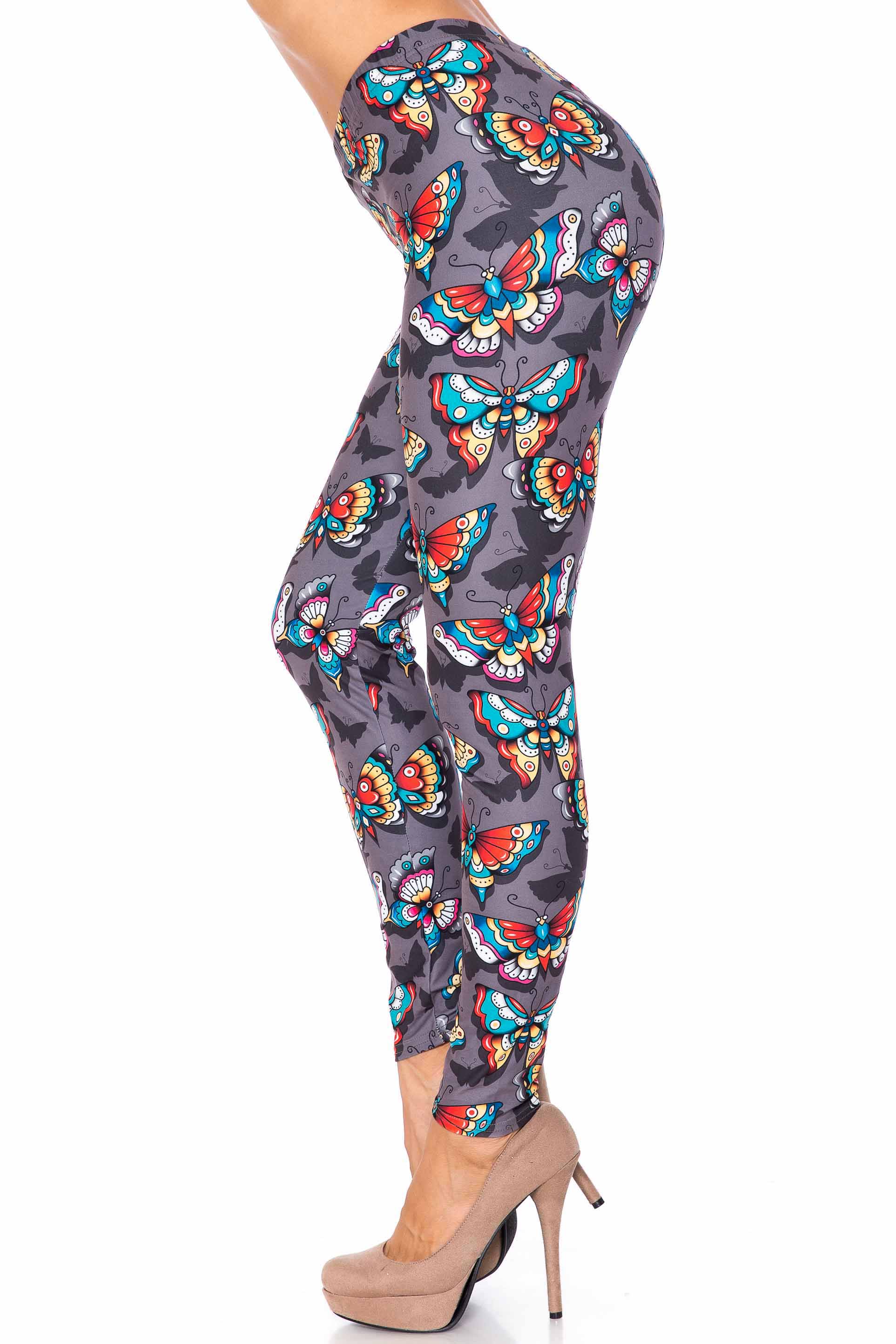 Creamy Soft Jewel Tone Butterfly Kids Leggings | USA Fashion™