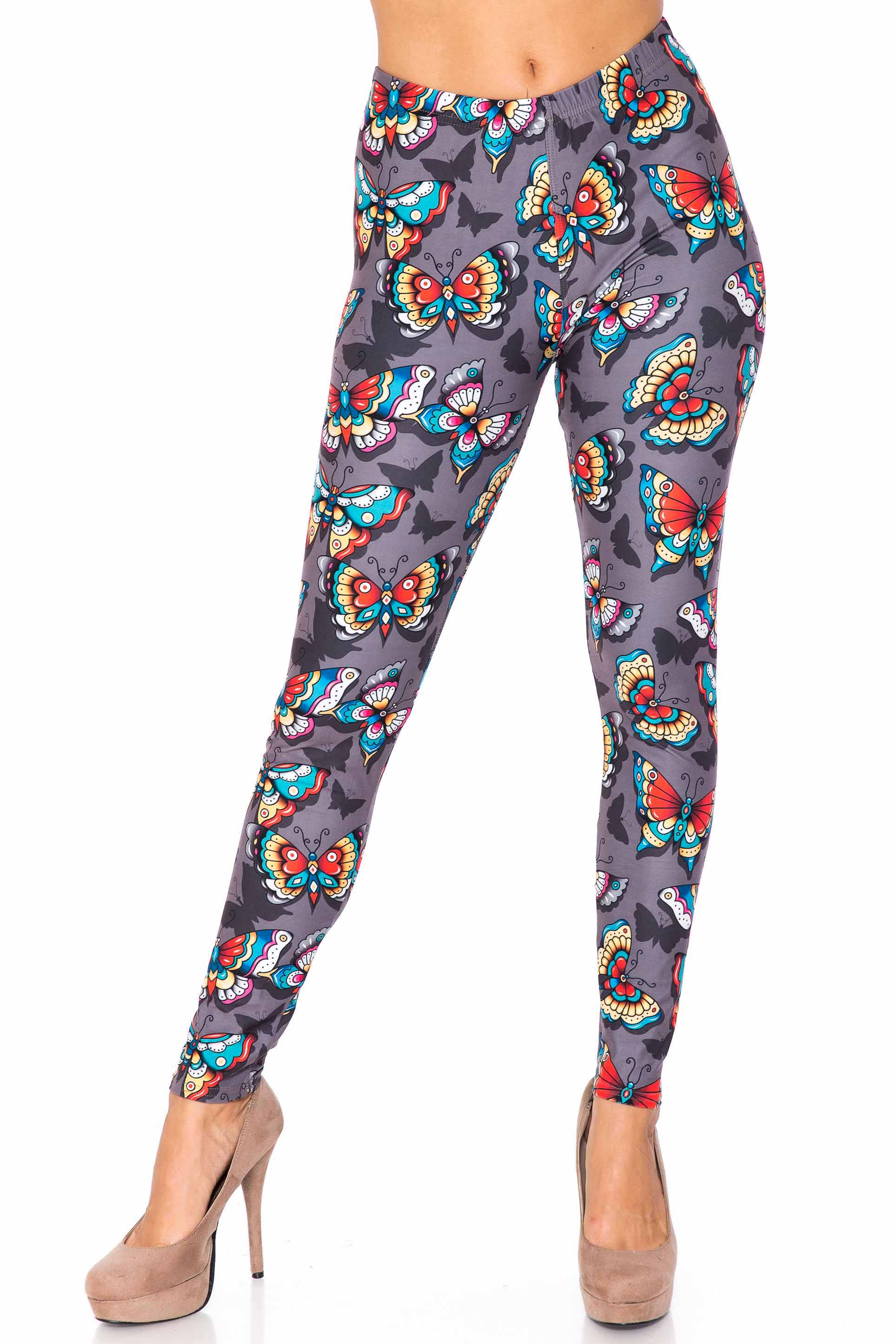 Creamy Soft Jewel Tone Butterfly Kids Leggings | USA Fashion™
