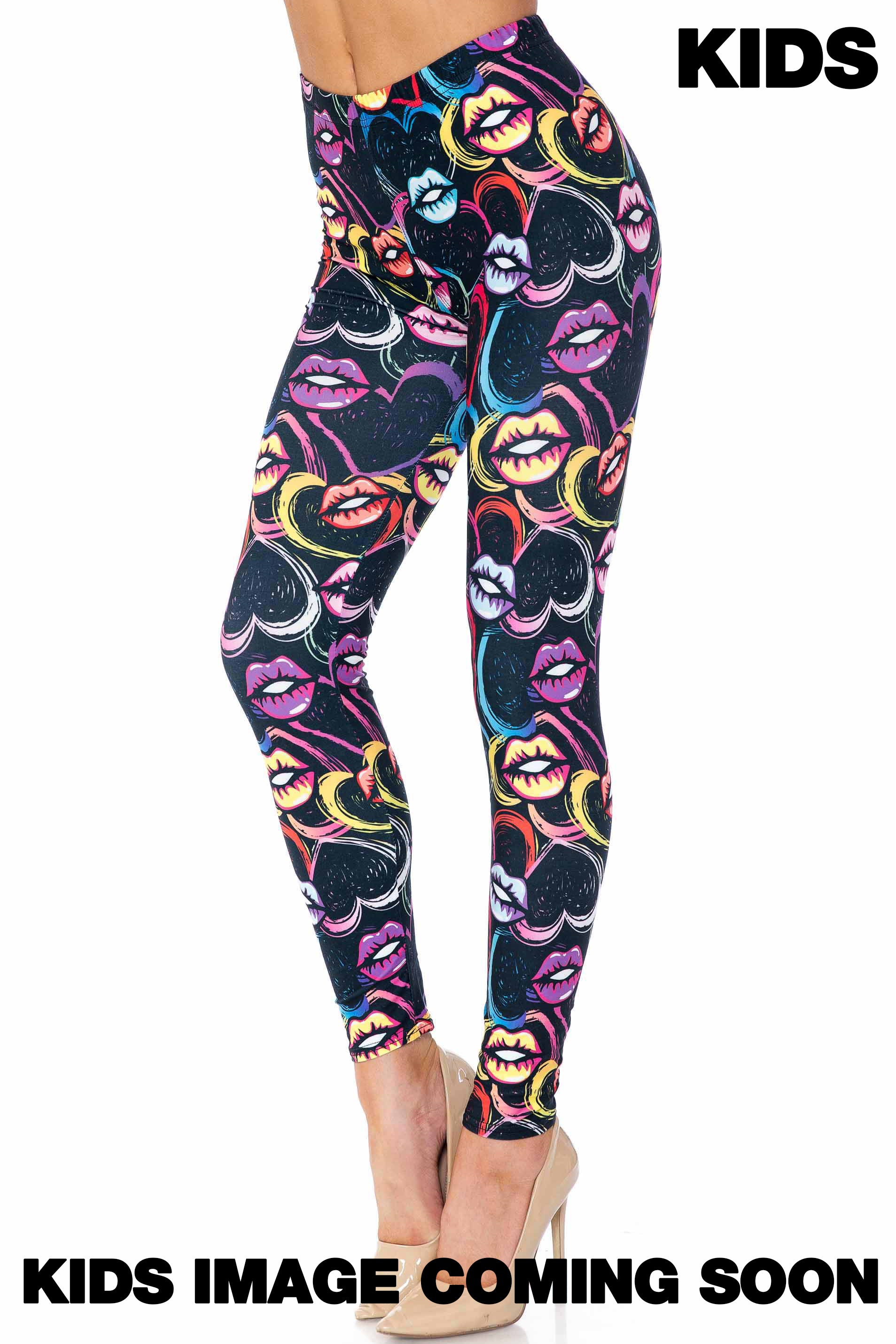 Colorful Cartoon Lips and Hearts Kids Leggings - USA Fashion™