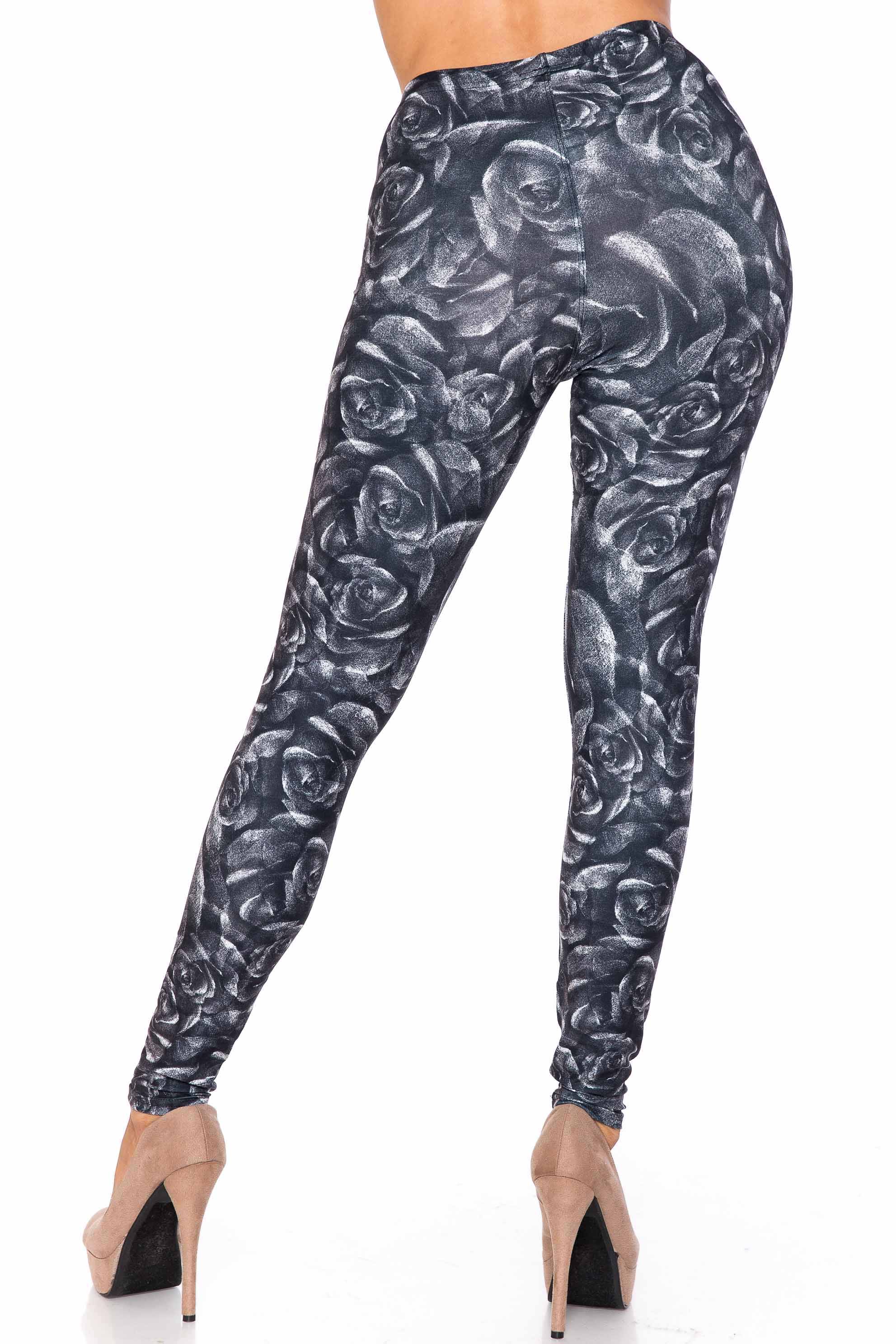 Creamy Soft Monochrome Rose Floral Kids Leggings | USA Fashion™