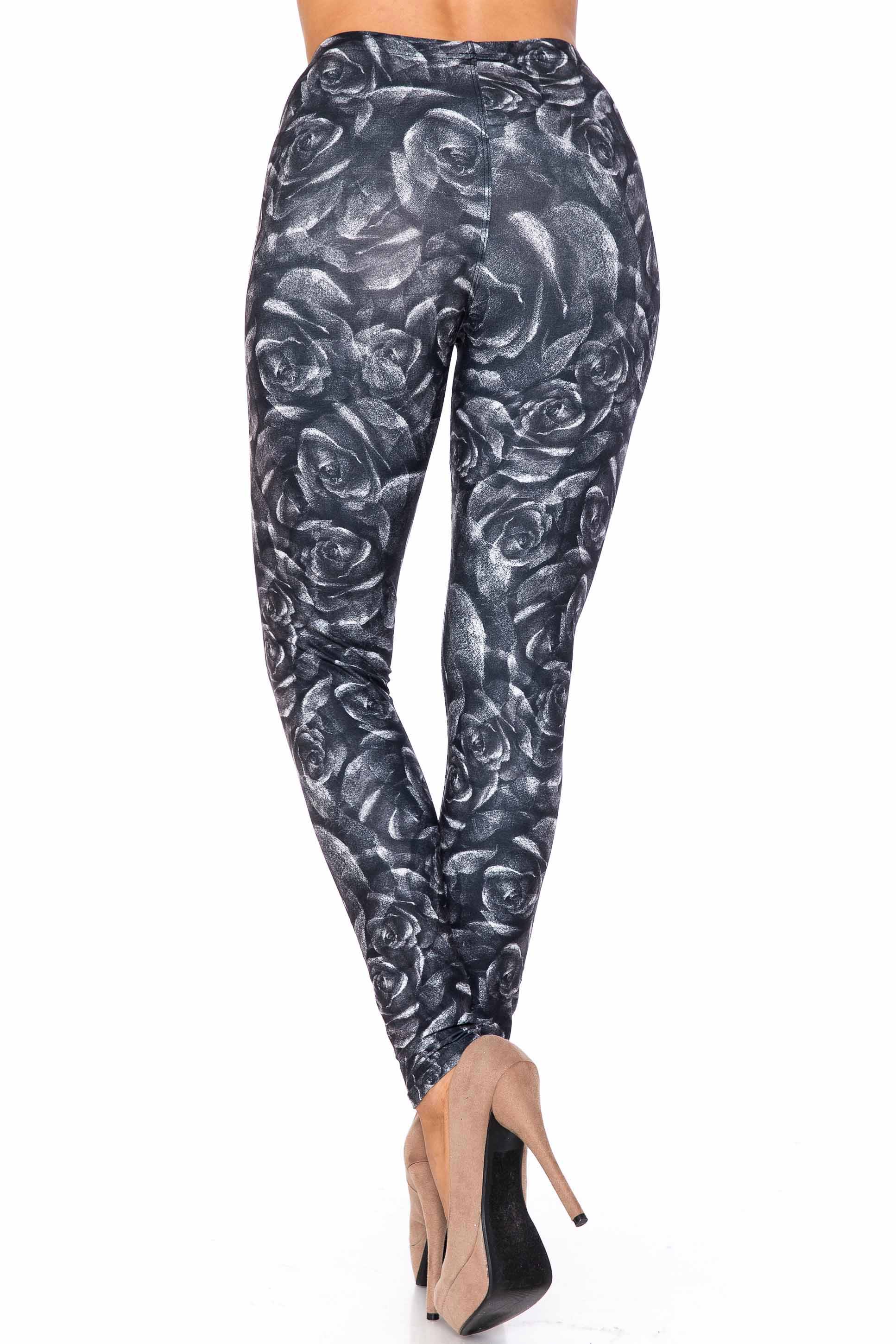 Creamy Soft Monochrome Rose Floral Kids Leggings | USA Fashion™