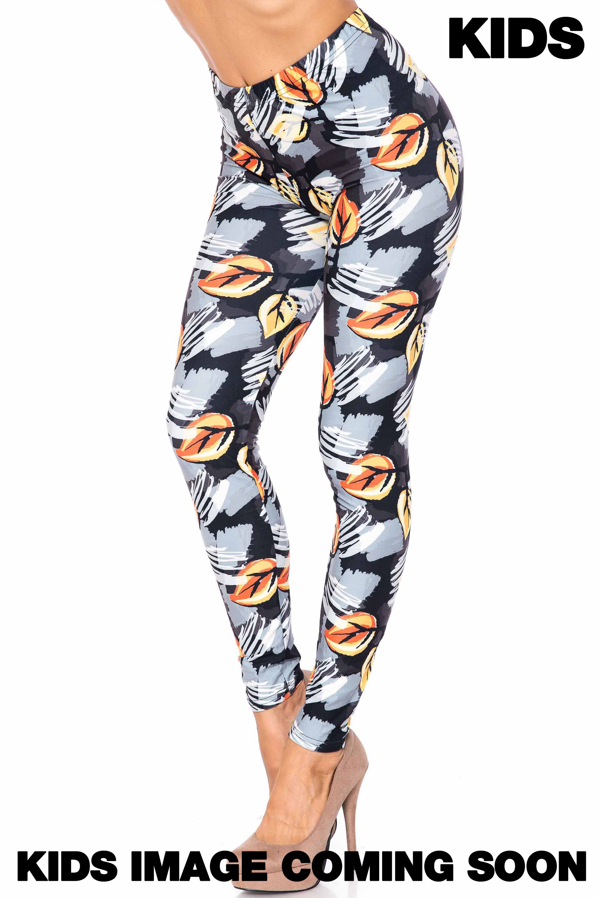 Creamy Soft Orange Leaf Breeze Kids Leggings - USA Fashion™