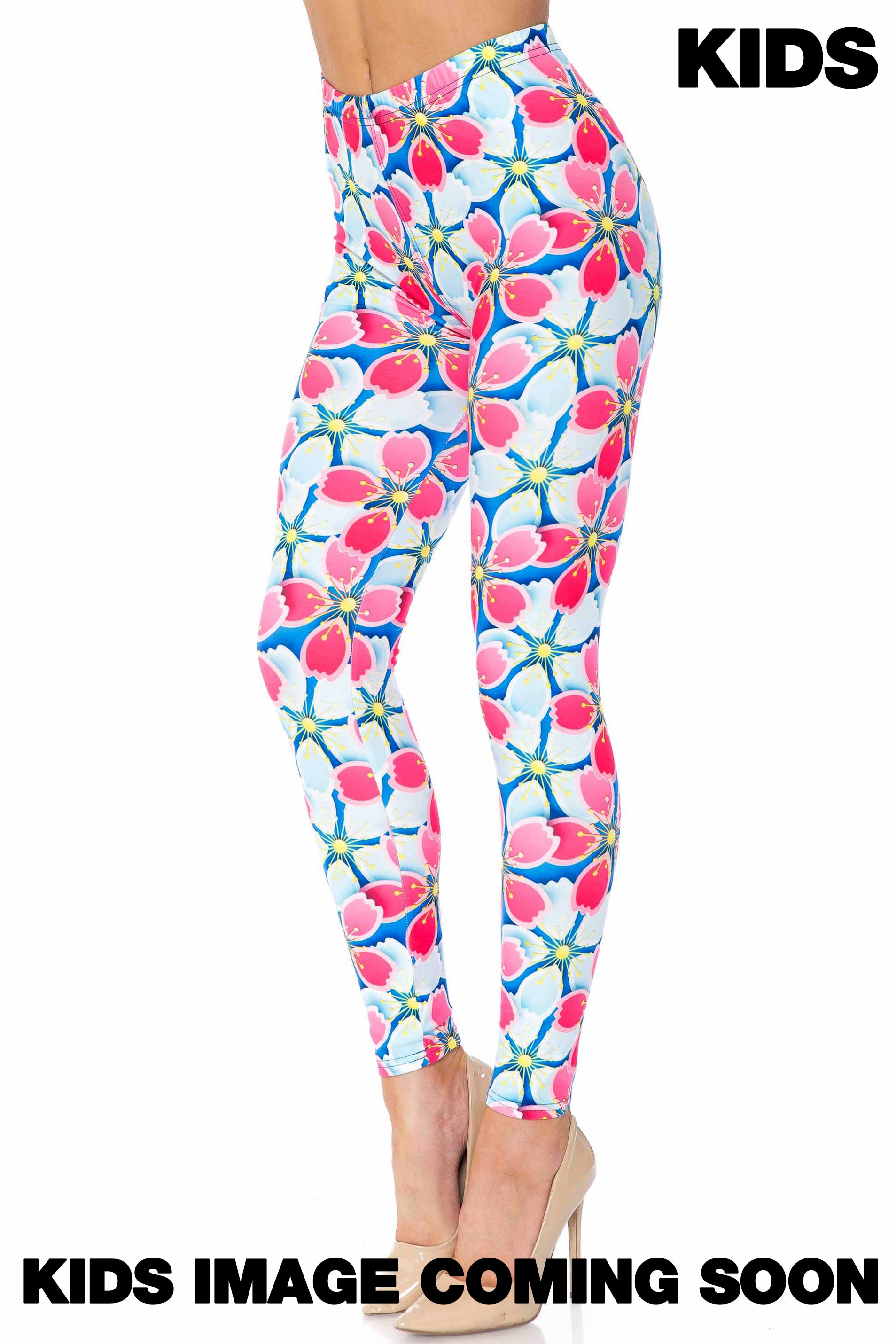 Creamy Soft Pink and Blue Sunshine Floral Kids Leggings - USA Fashion™