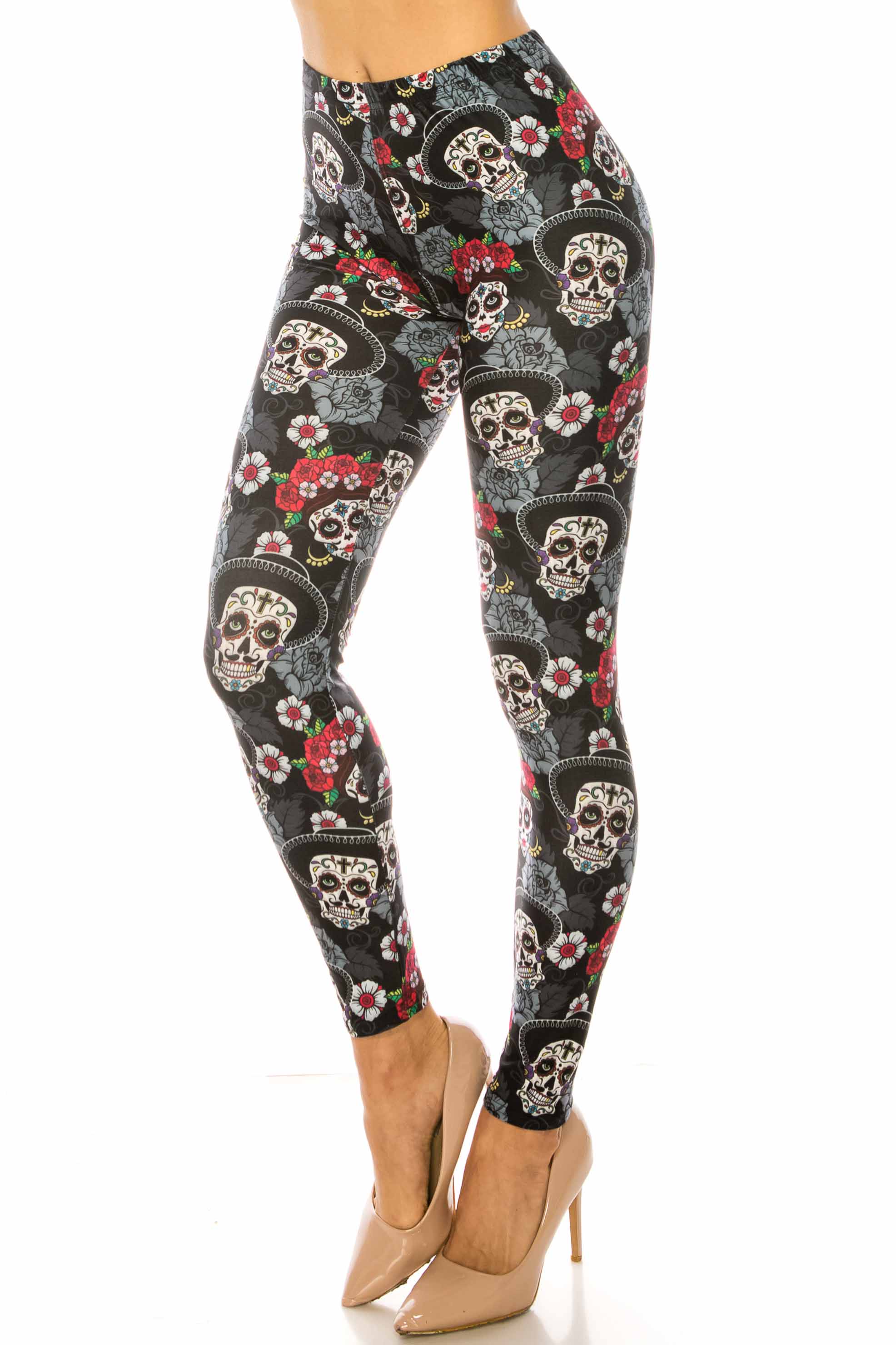 Creamy Soft Sugar Skull Floral Kids Leggings | USA Fashion™