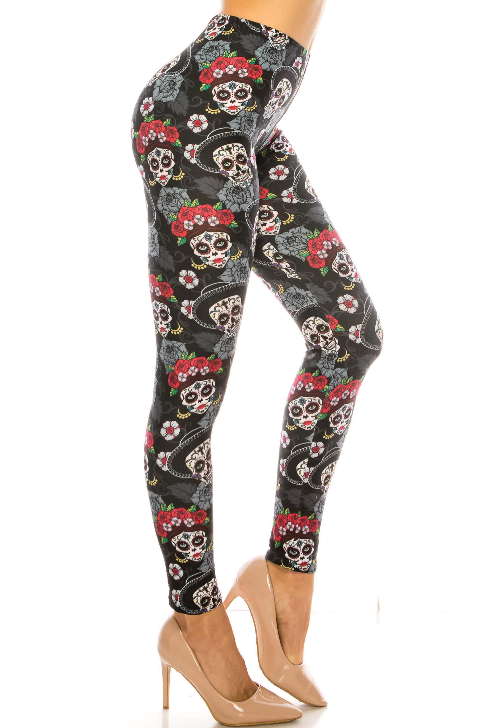 Creamy Soft Sugar Skull Floral Kids Leggings | USA Fashion™