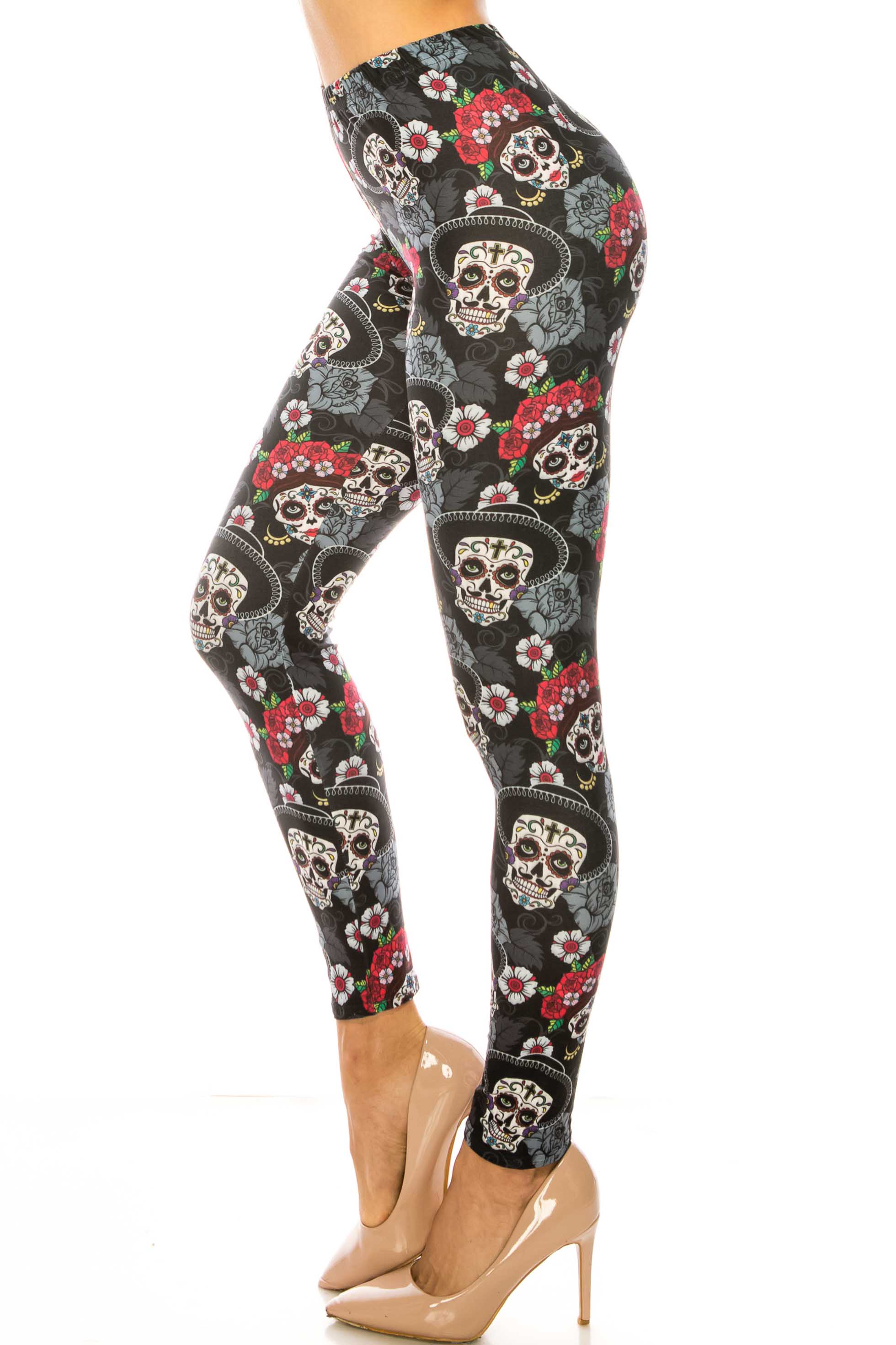 Creamy Soft Sugar Skull Floral Kids Leggings | USA Fashion™