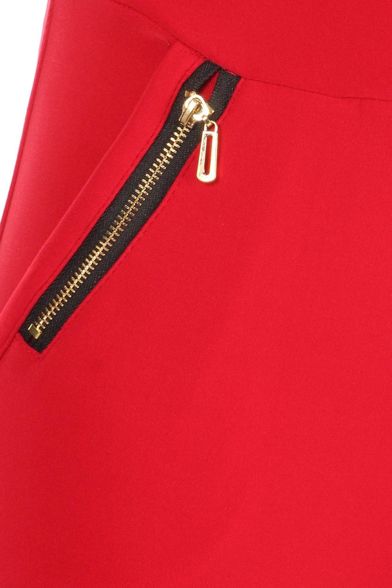 Red High Waisted Treggings with Zipper Accent Pockets