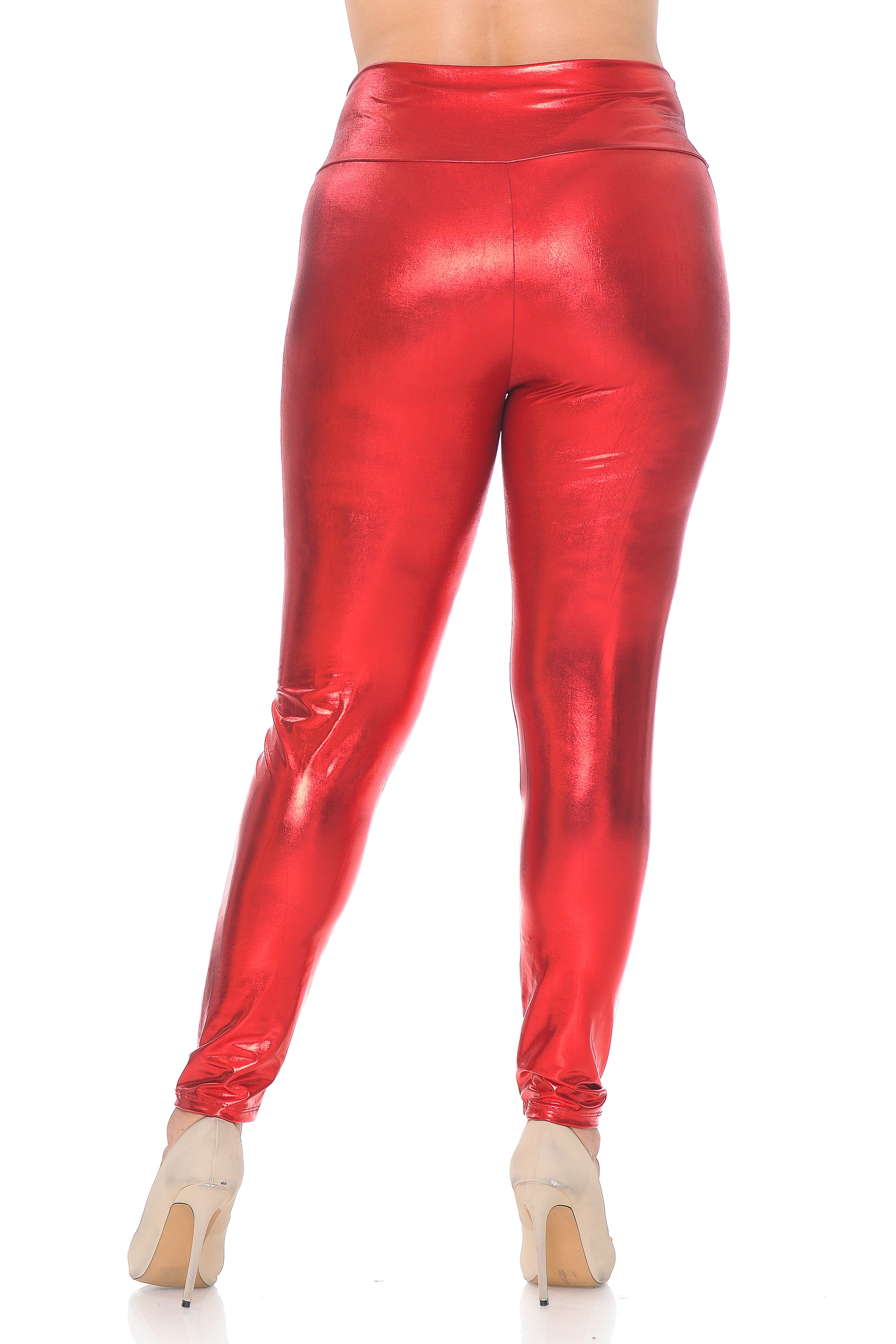 Shiny Metallic High Waisted Plus Size Leggings