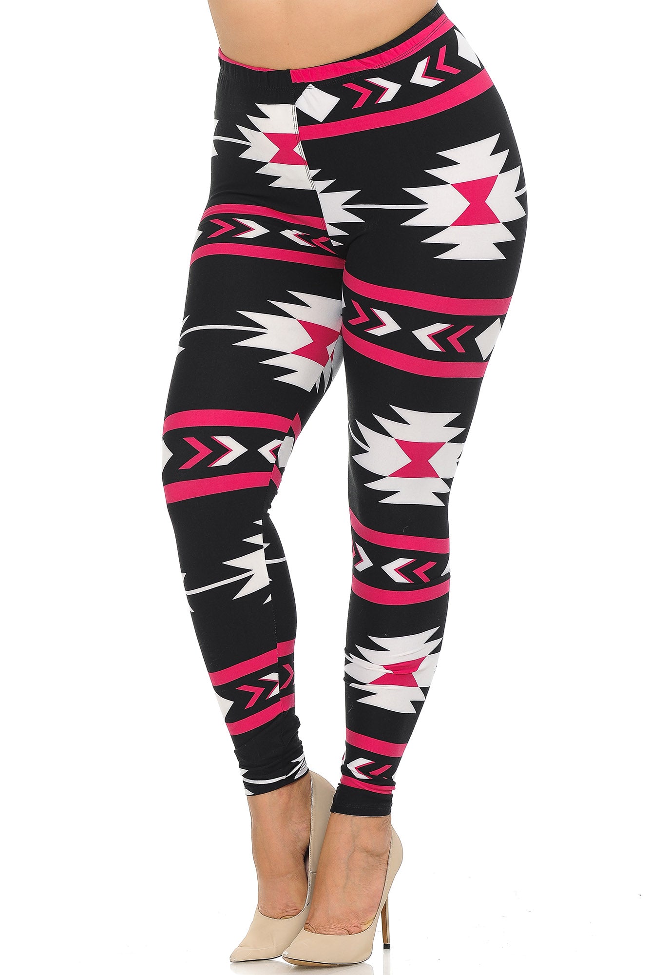 Buttery Soft Magenta Aztec Tribal Plus Size Leggings (One Size Plus,Magenta)