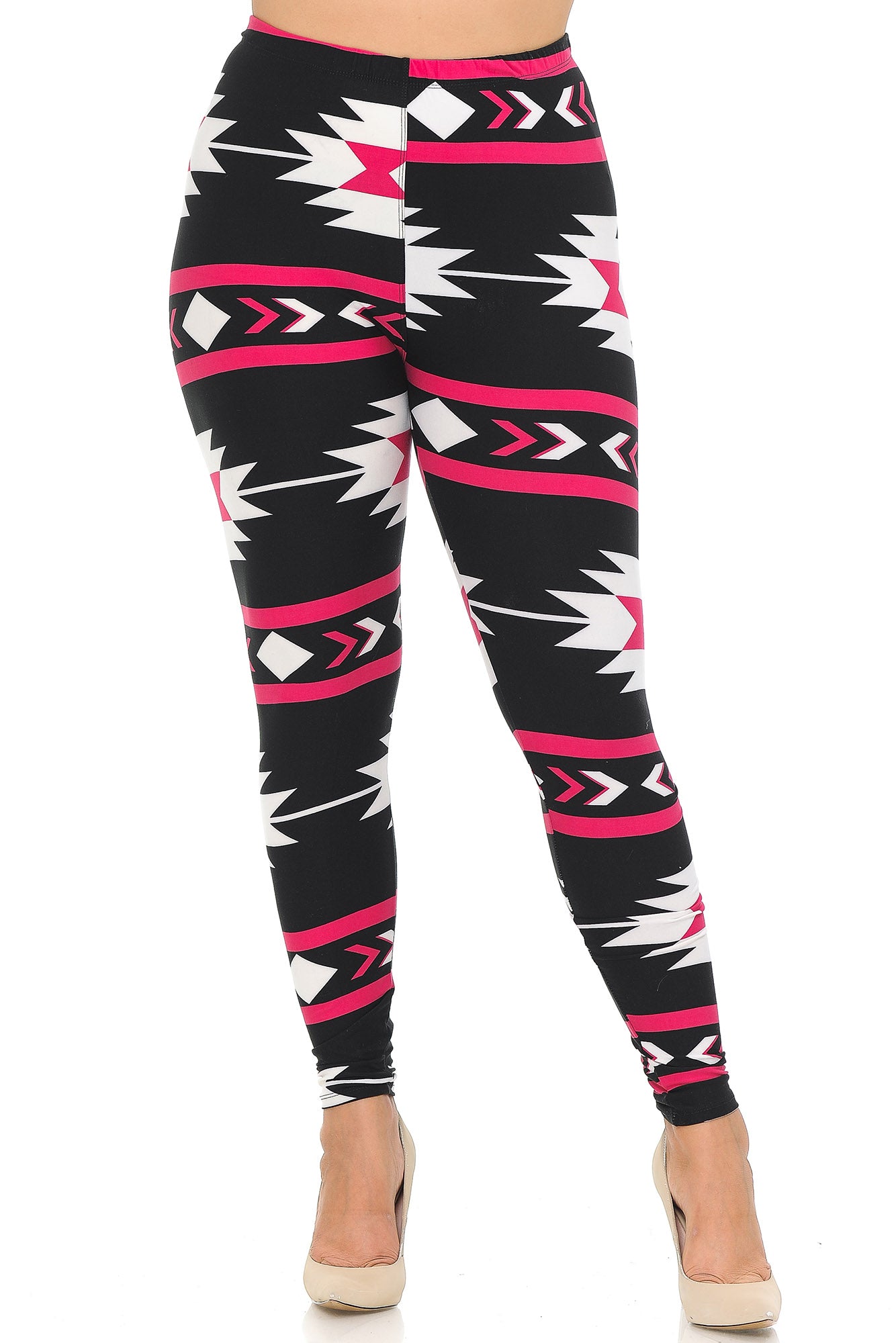 Buttery Soft Magenta Aztec Tribal Plus Size Leggings (One Size Plus,Magenta)