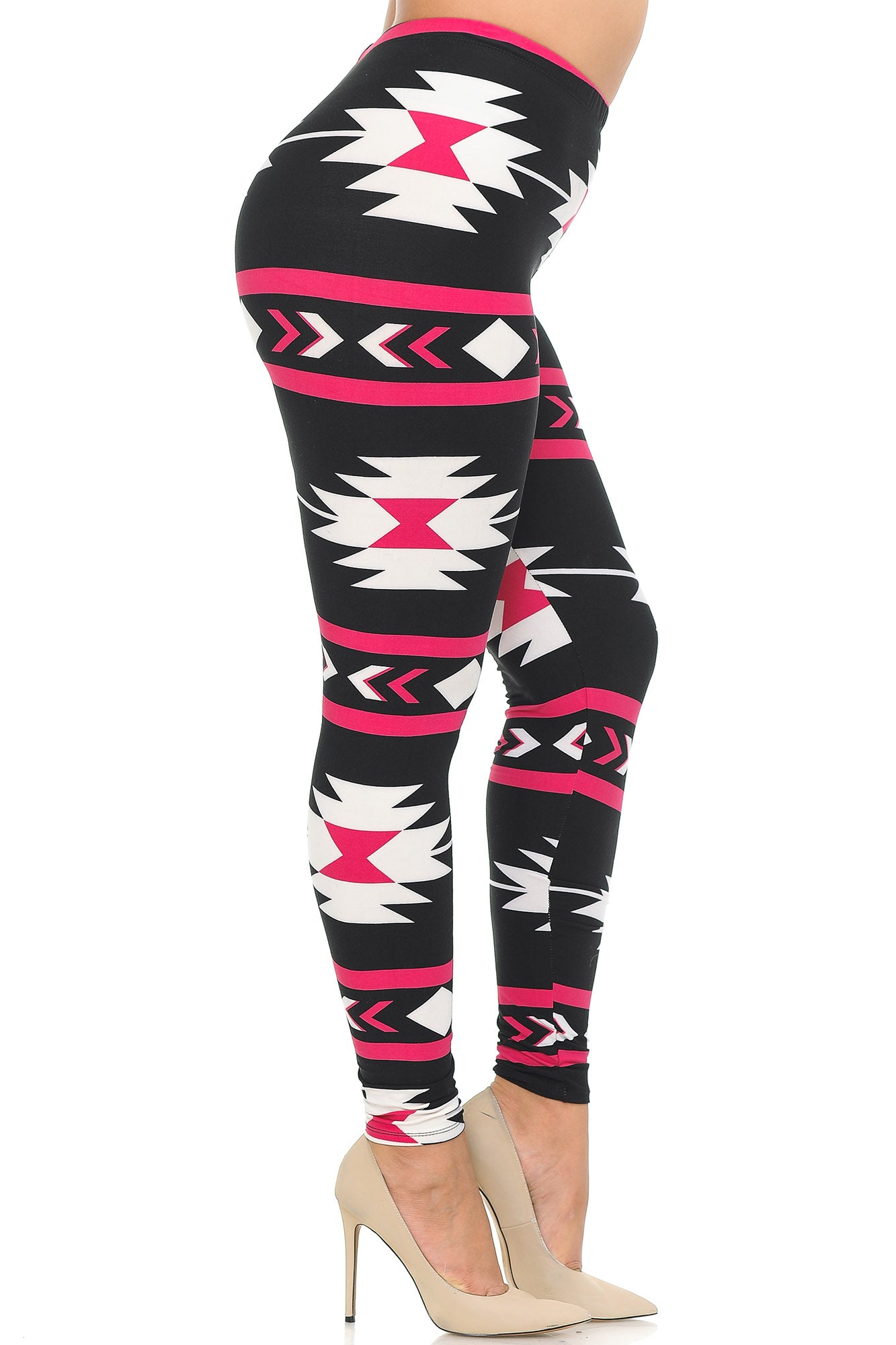 Buttery Soft Magenta Aztec Tribal Plus Size Leggings (One Size Plus,Magenta)
