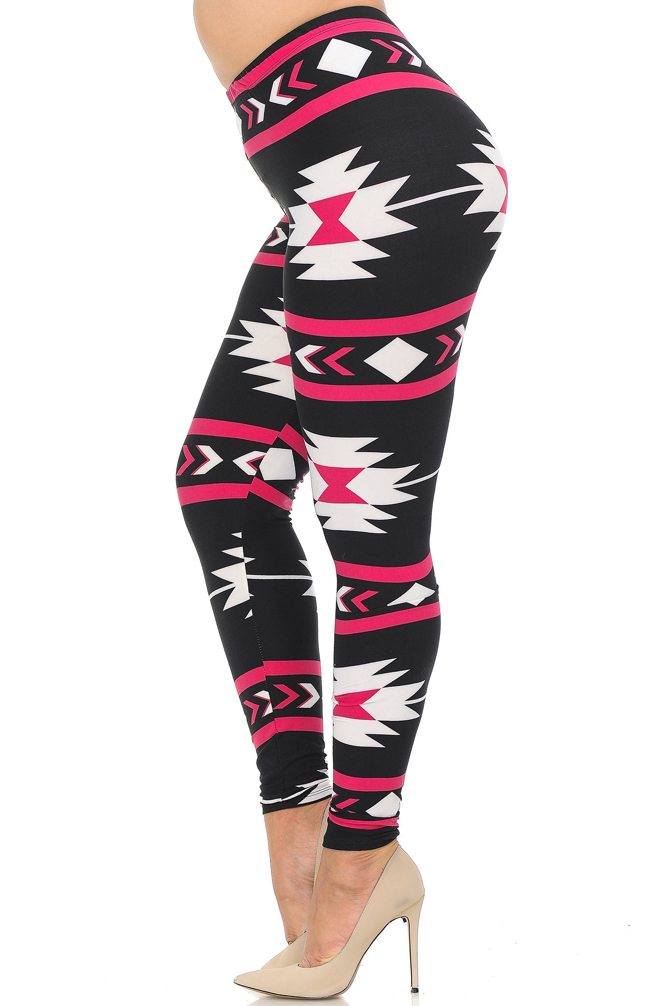 Buttery Soft Magenta Aztec Tribal Plus Size Leggings (One Size Plus,Magenta)