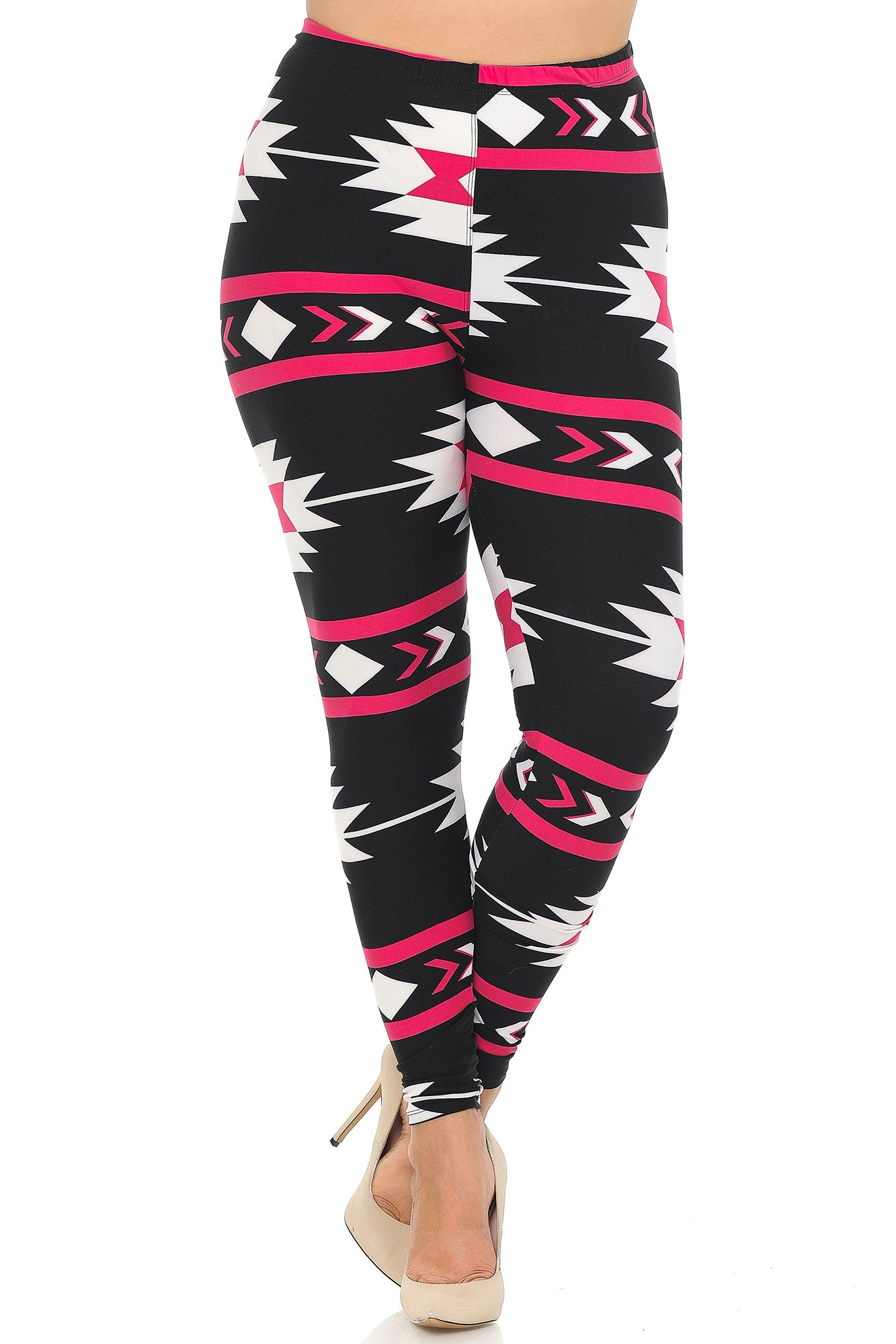 Buttery Soft Magenta Aztec Tribal Plus Size Leggings (One Size Plus,Magenta)