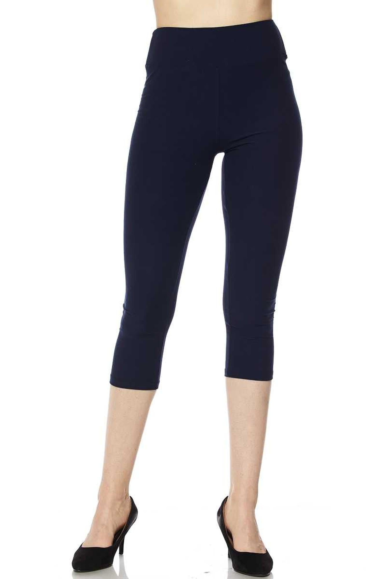 Brushed Basic Solid High Waisted Plus Size Capris - 3 Inch - New Mix