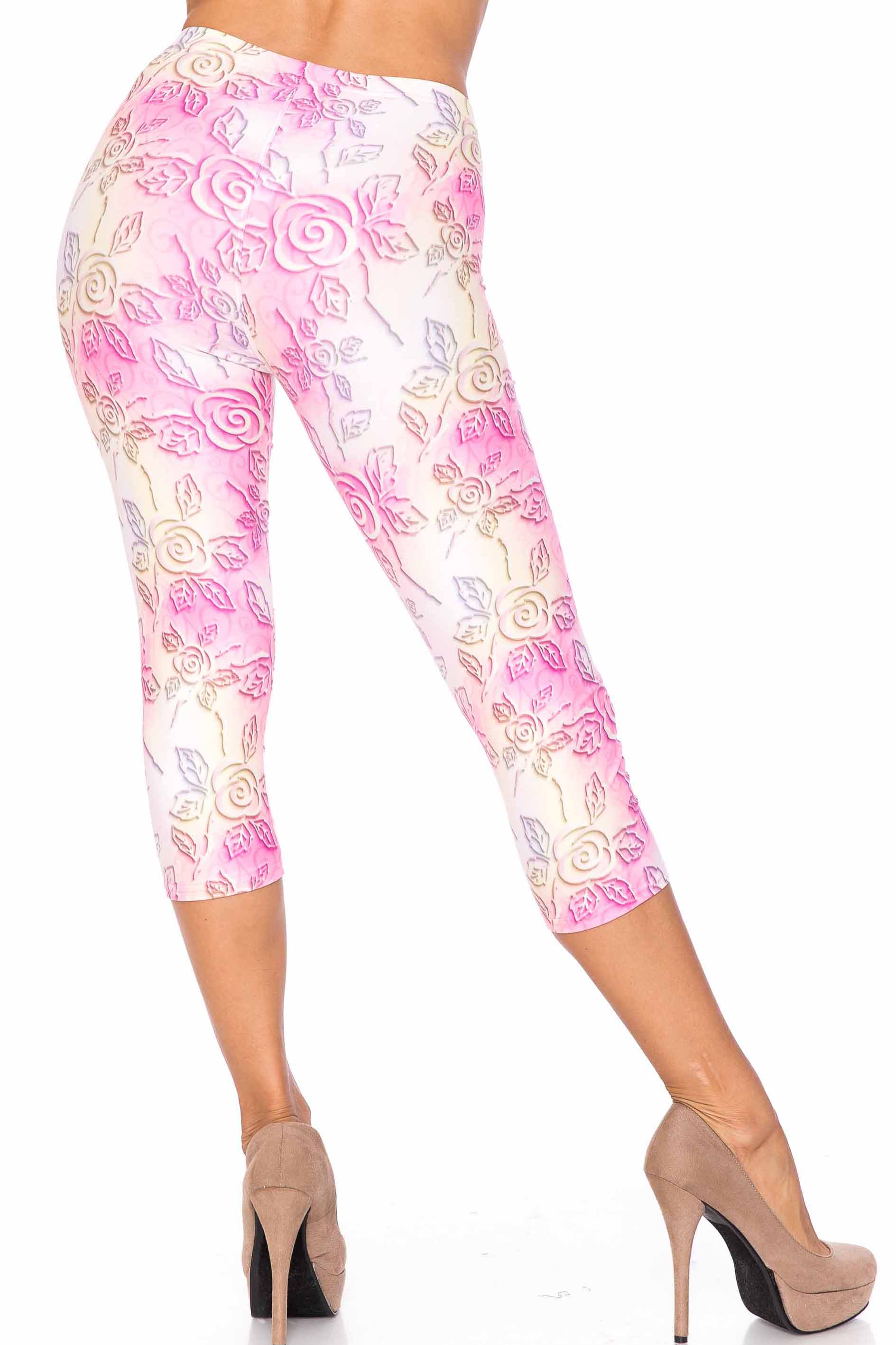 Creamy Soft 3D Pastel Ombre Rose Plus Size Capris - USA Fashion (One Size Plus,Pink)