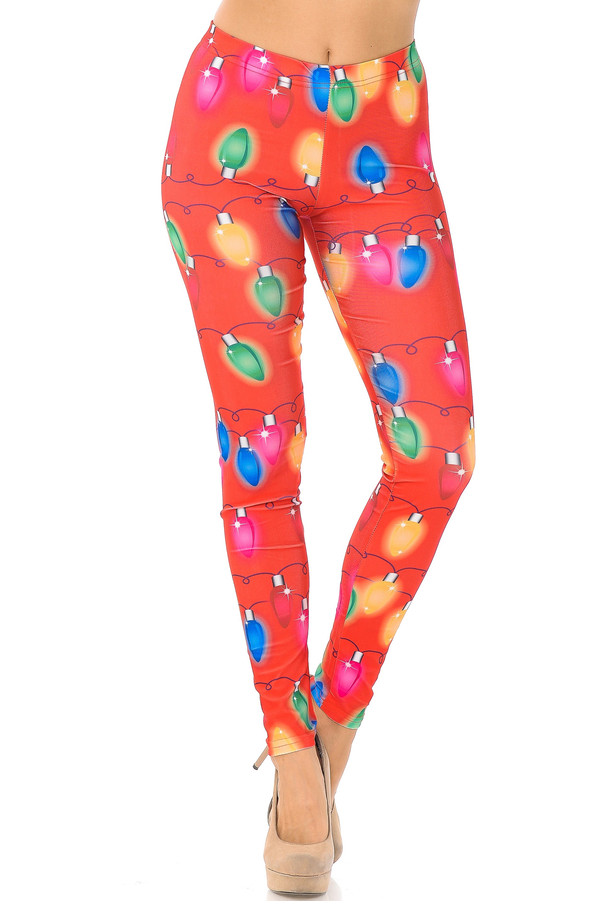 Ruby Red Colorful Christmas Lights Leggings - Plus Size