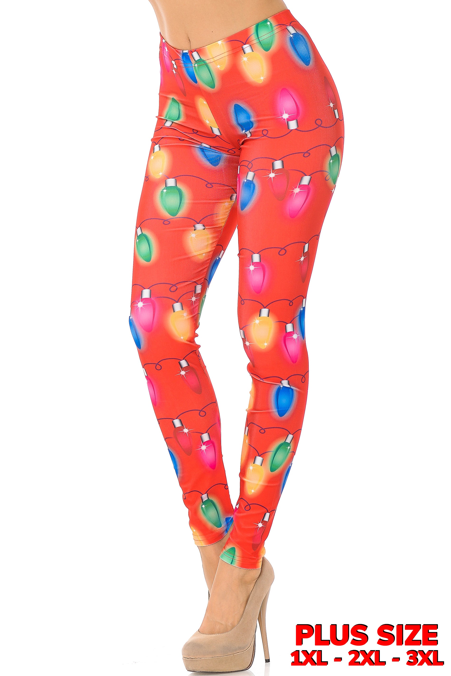 Ruby Red Colorful Christmas Lights Leggings - Plus Size