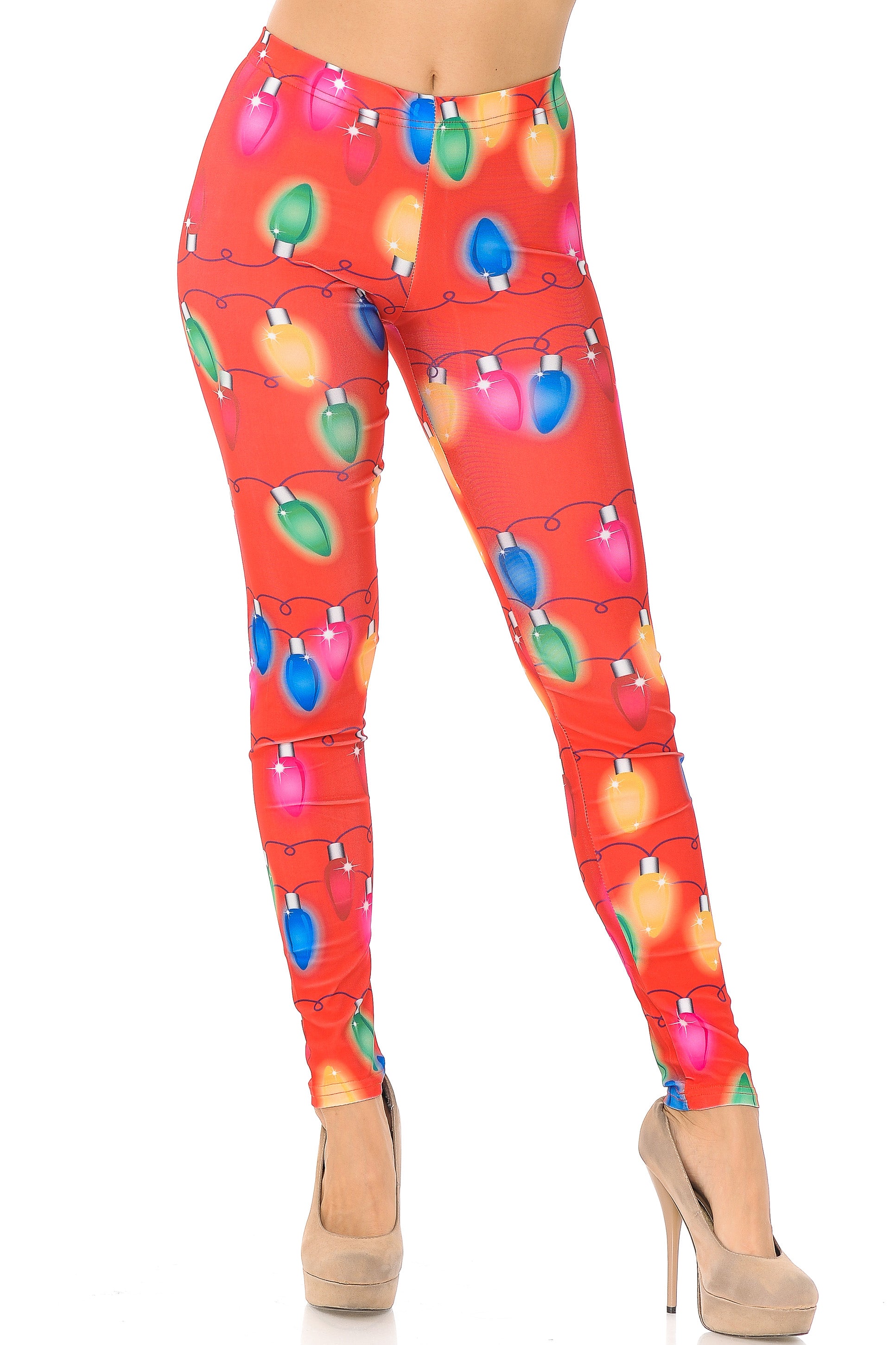 Ruby Red Colorful Christmas Lights Leggings - Plus Size