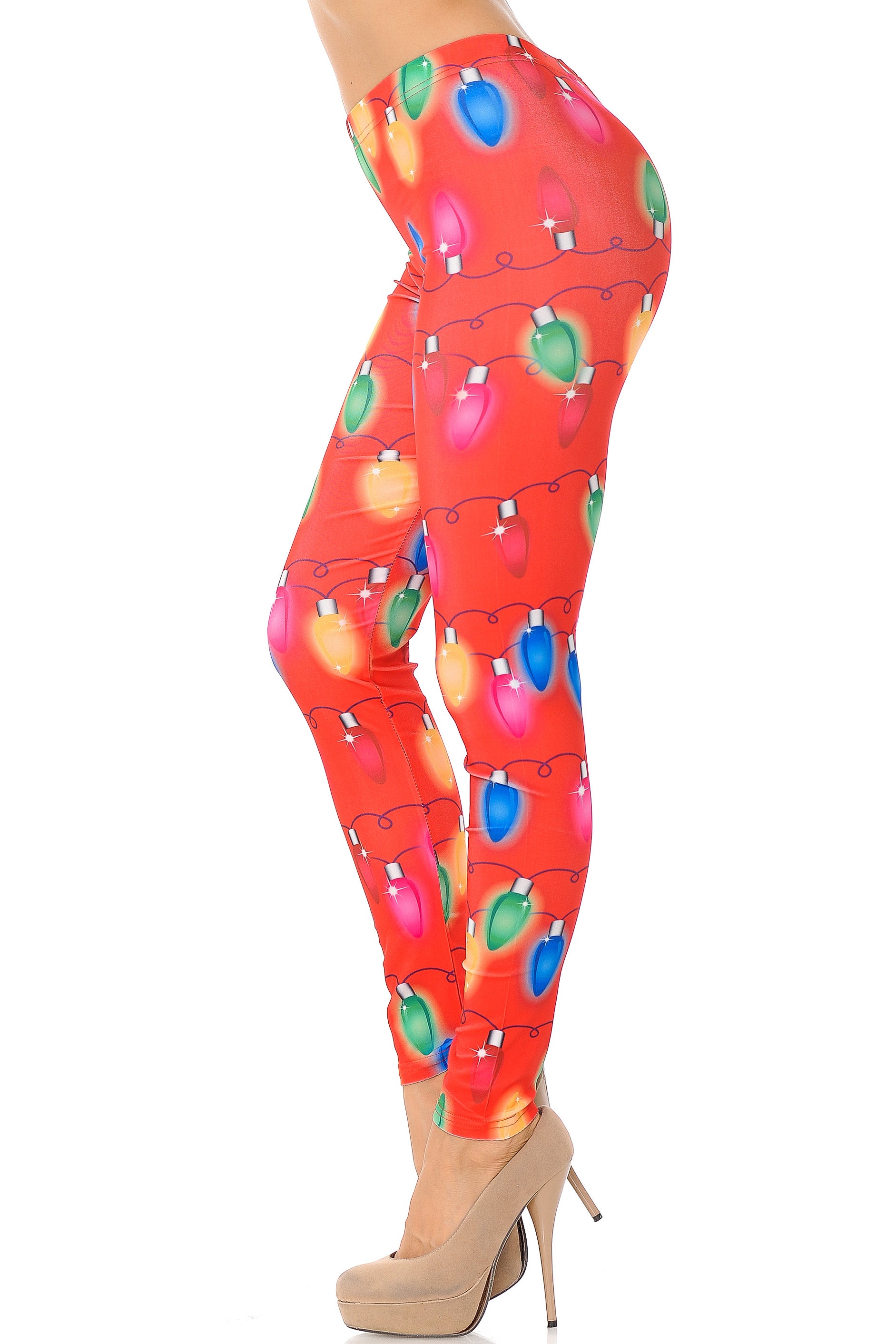 Ruby Red Colorful Christmas Lights Leggings - Plus Size