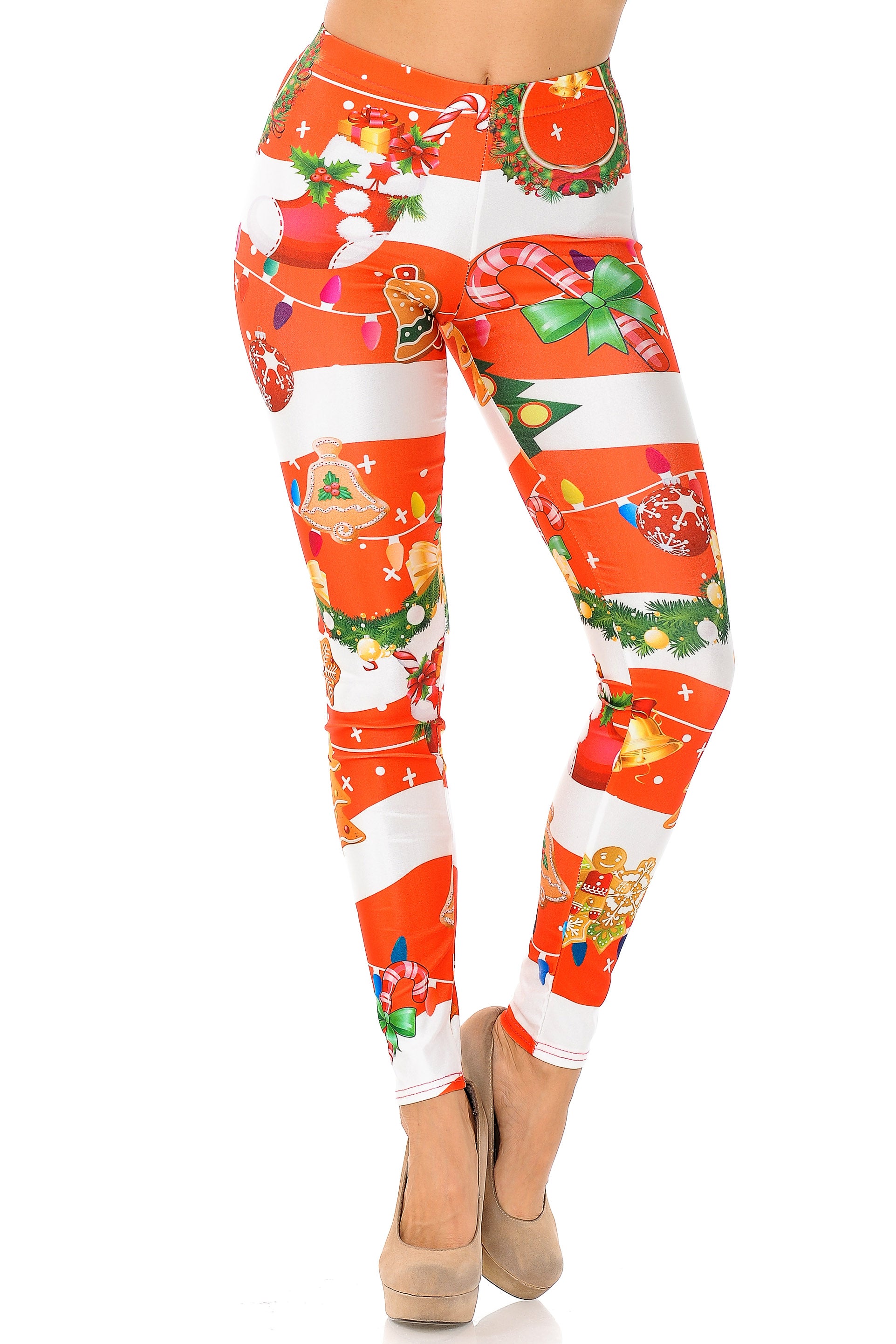Holiday Festive Red Christmas Garland Wrap Leggings - Plus Size