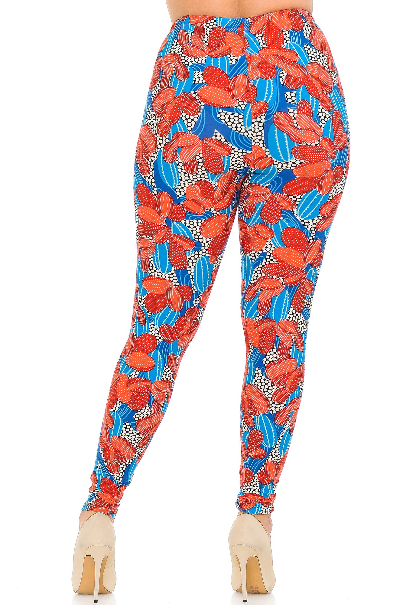 Buttery Soft Red and Blue Cactus Plus Size Leggings (One Size Plus,Red)