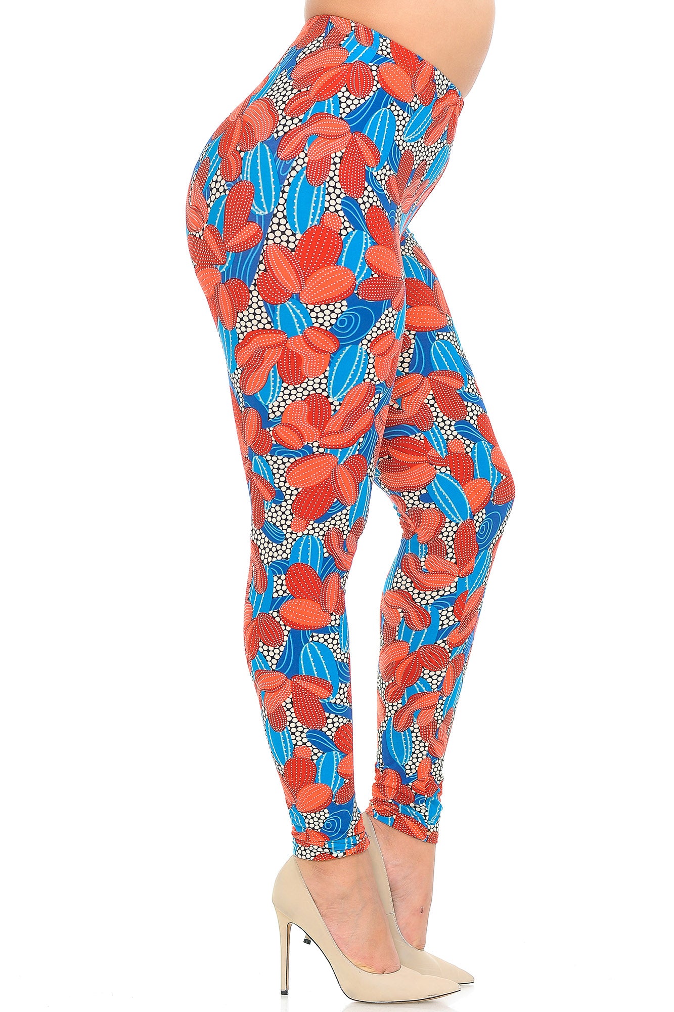 Buttery Soft Red and Blue Cactus Plus Size Leggings (One Size Plus,Red)