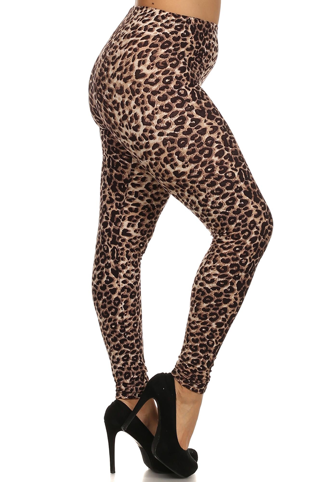 Buttery Soft Feral Cheetah Plus Size Leggings (One Size Plus,Brown)