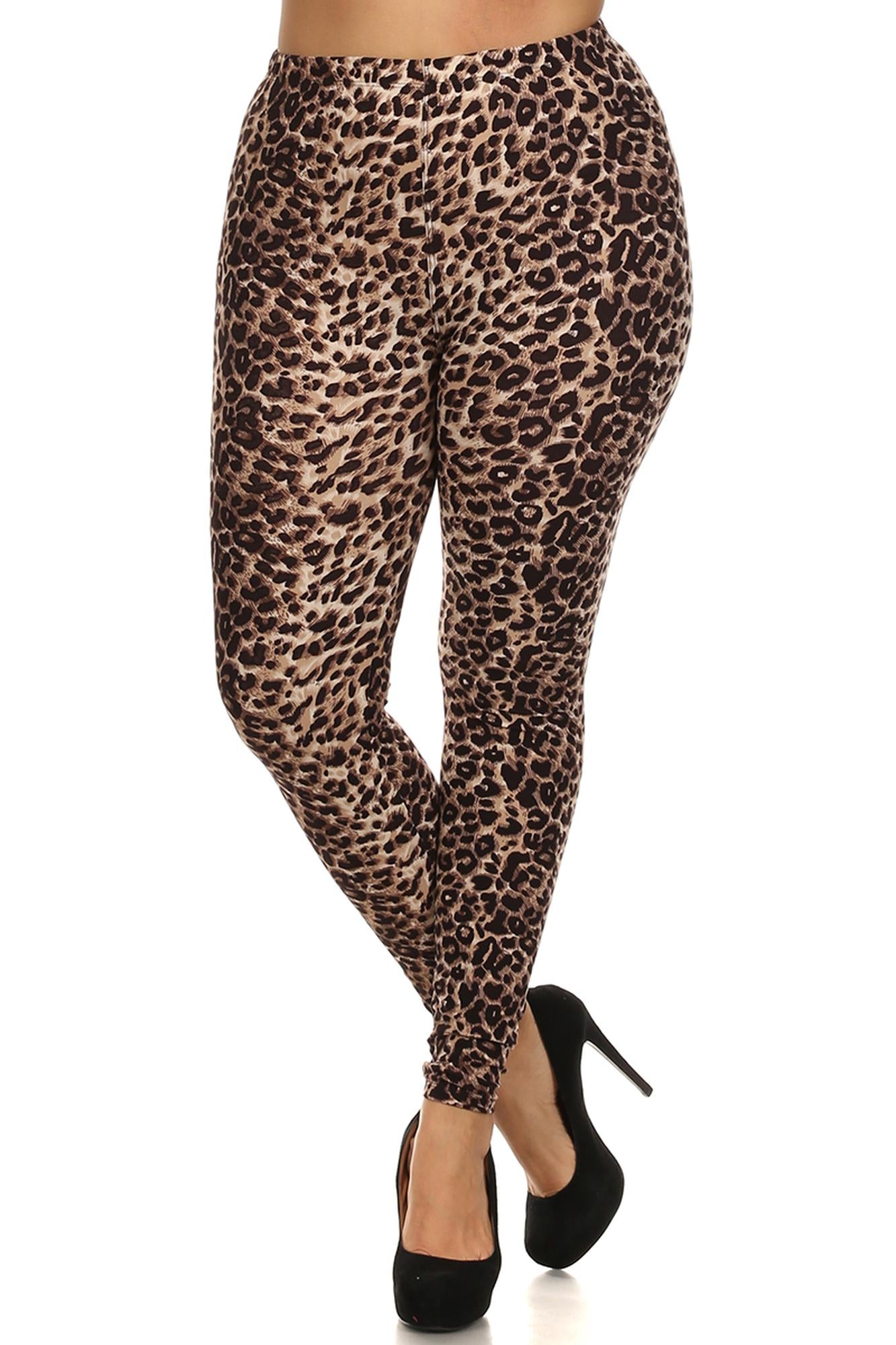Buttery Soft Feral Cheetah Plus Size Leggings (One Size Plus,Brown)